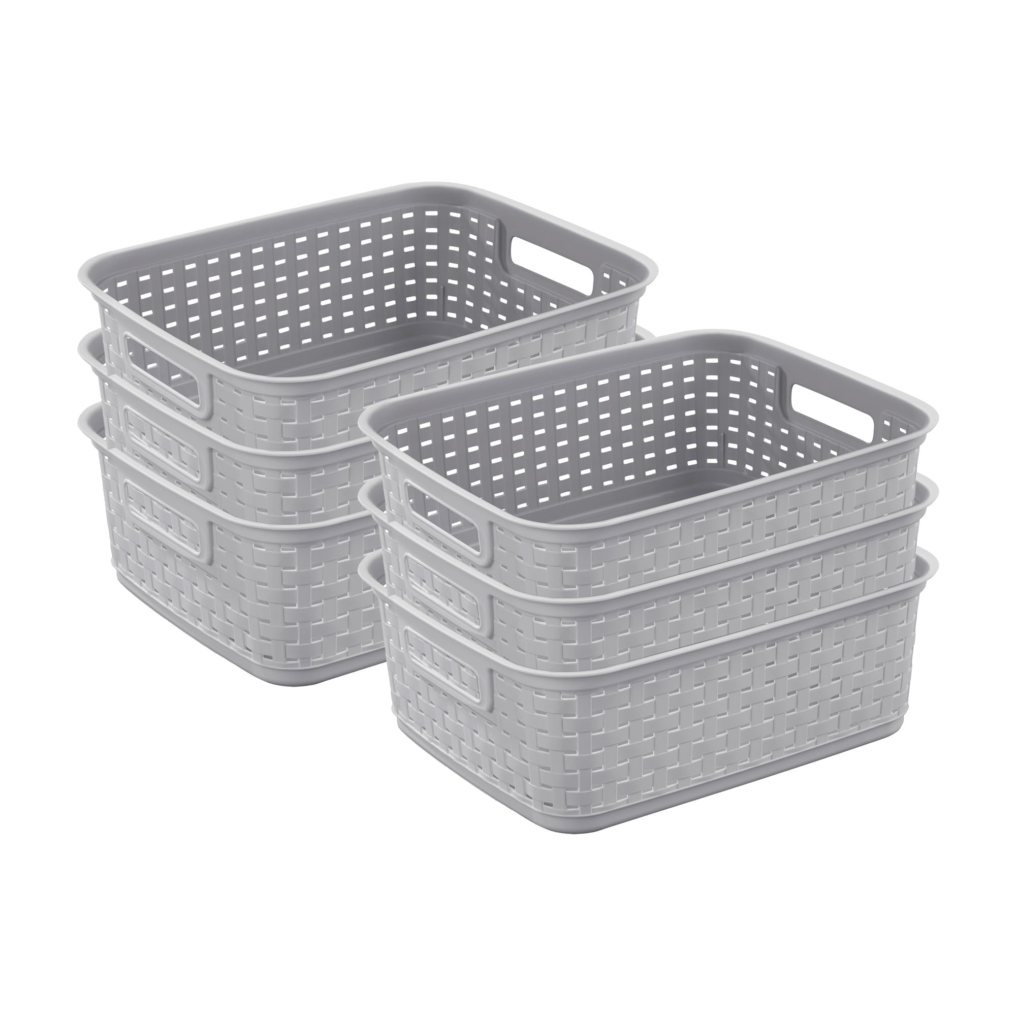 sterilite-short-plastic-weave-storage-basket-gray-6-pack image 1