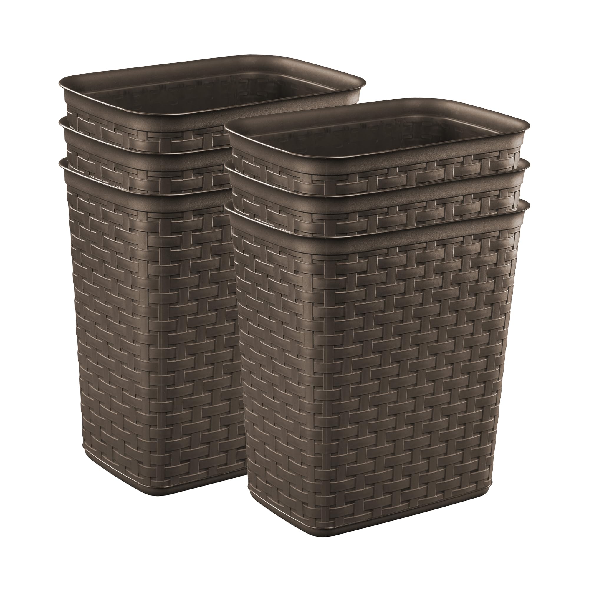 sterilite-3-4-gallon-weave-wastebasket-6-pack-espresso-brown-decorative-small-tr image 1