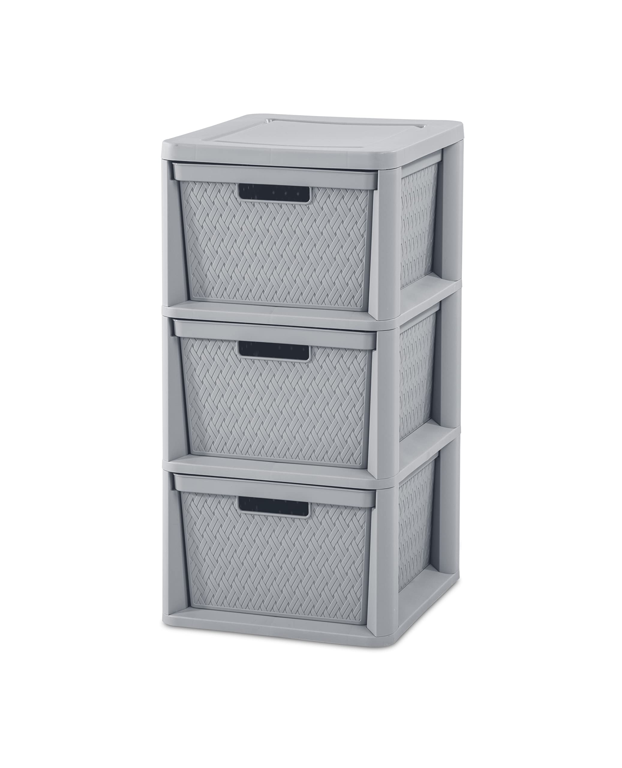 sterilite-3-drawer-cross-weave-storage-tower-gray-portable-drawers-with-handles image 1