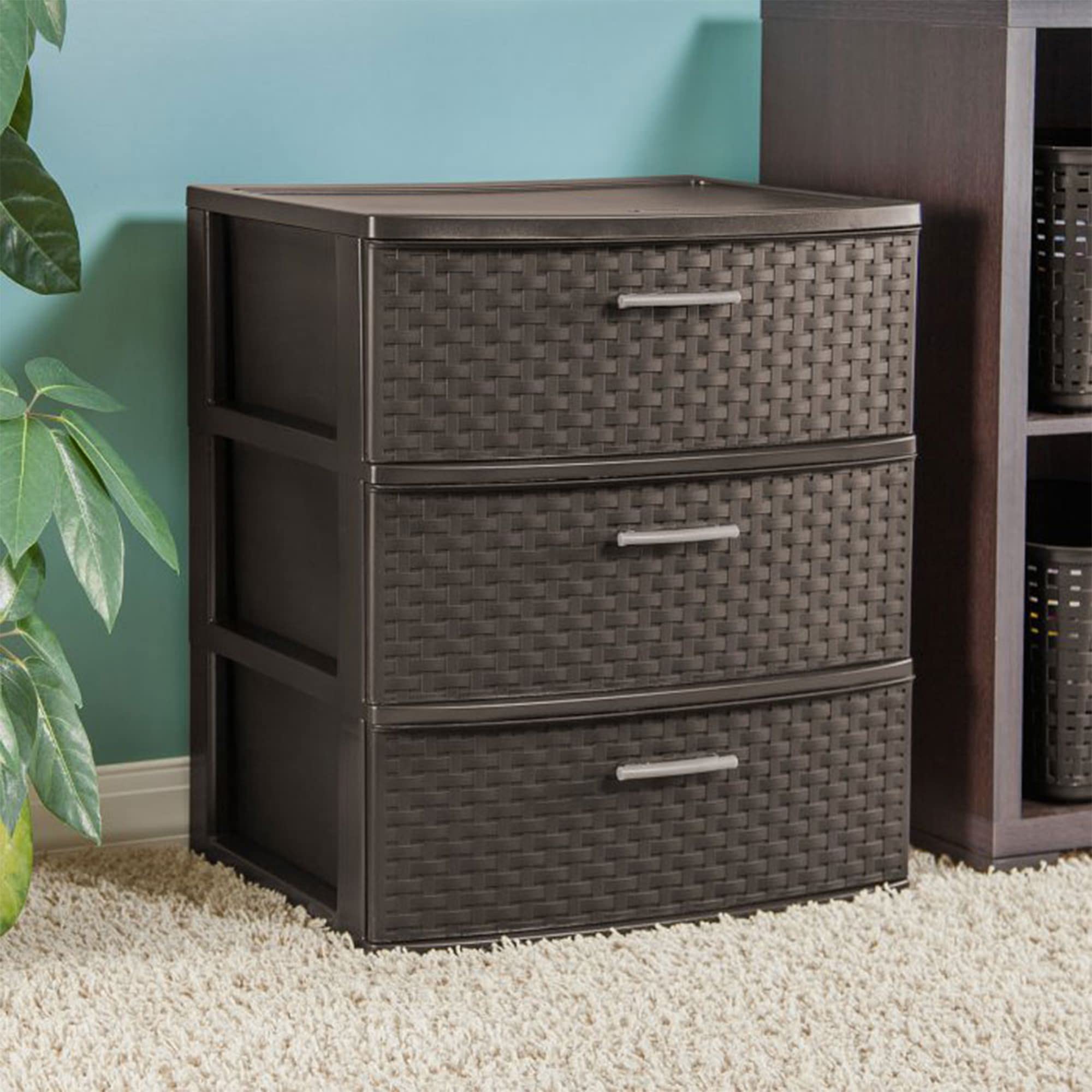 sterilite-25306p01-3-drawer-espresso-tower-wide-weave-organization-cart-for-visi image 2