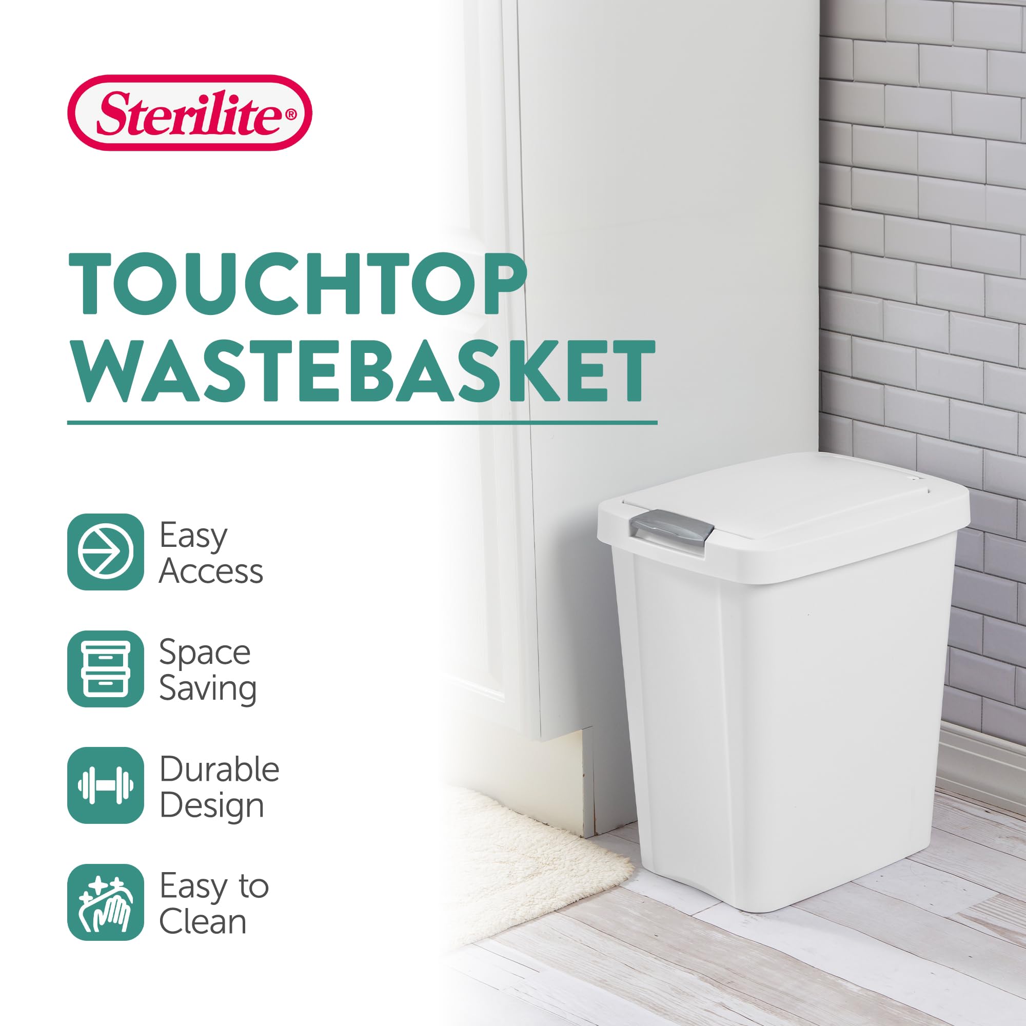 sterilite-7-5-gallon-touchtop-wastebasket-with-touch-open-lid-white-8-pack image 2