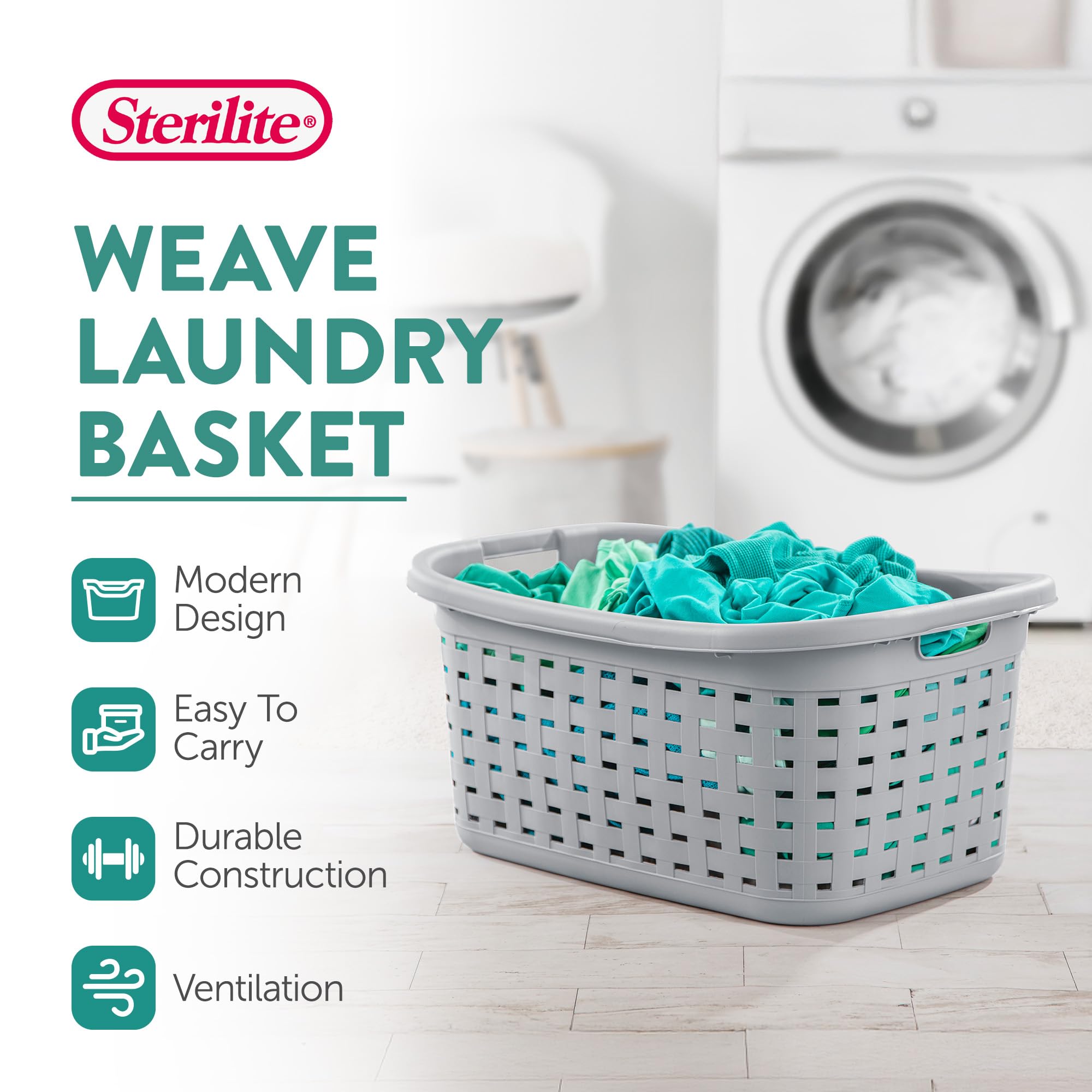 sterilite-6-pack-weave-laundry-basket-rectangle-plastic-clothes-hamper-with-hand image 3