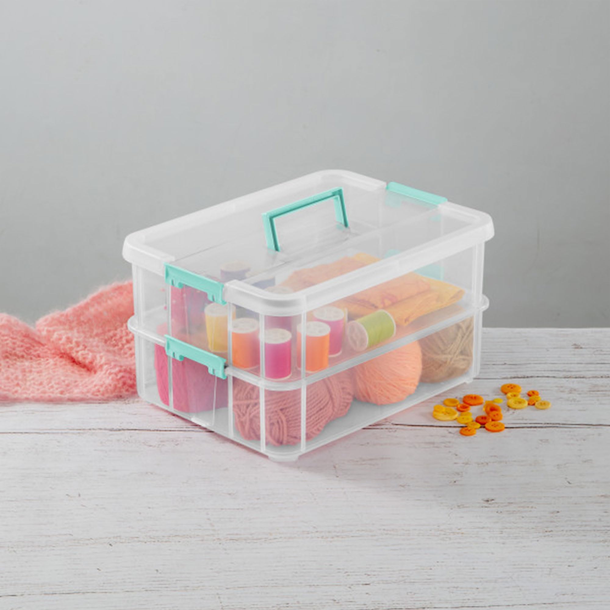 sterilite-8-pack-stack-carry-2-layer-handle-box-with-clear-base-and-color-latche image 8