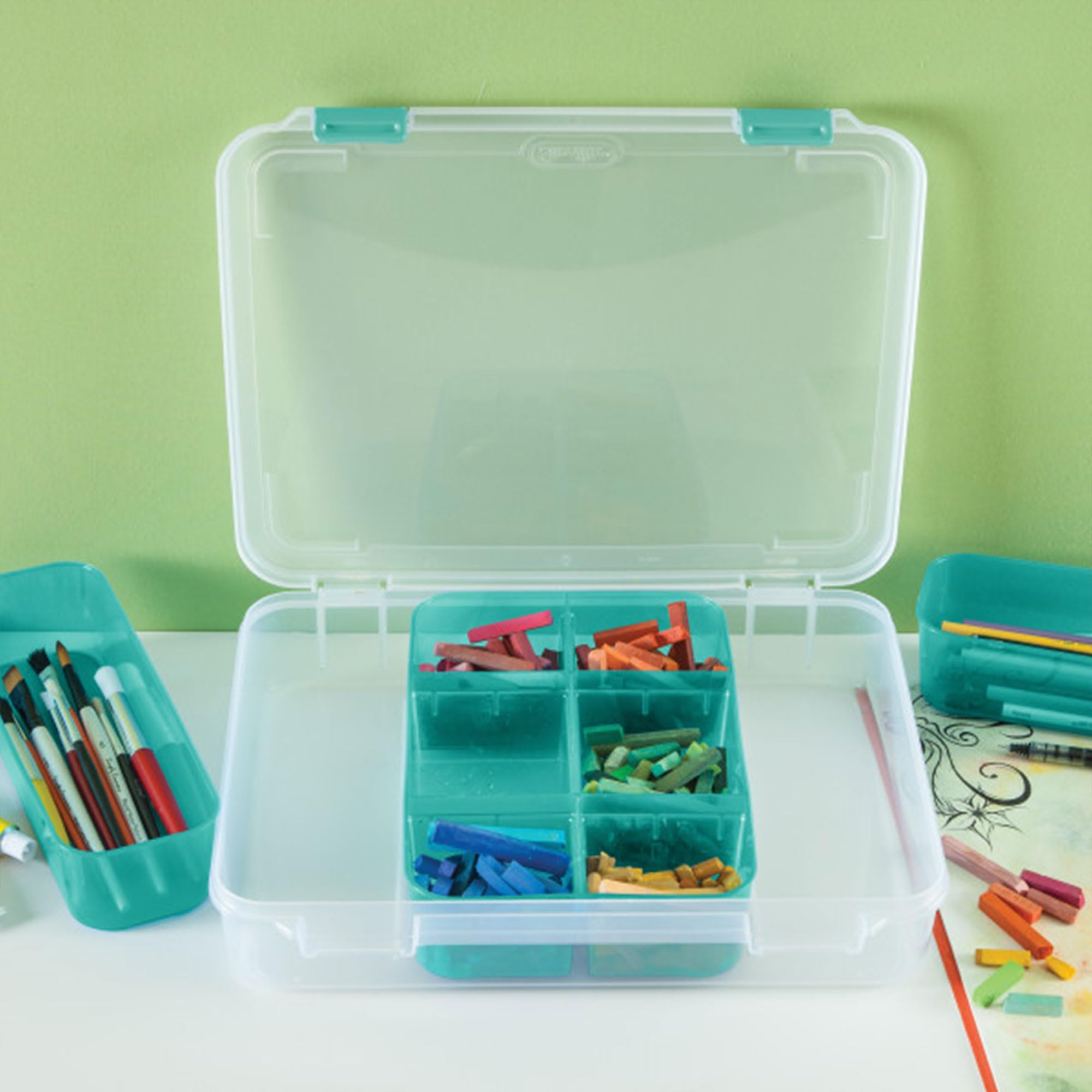 sterilite-divided-case-6-pack-stackable-plastic-storage-with-removable-blue-tray image 5