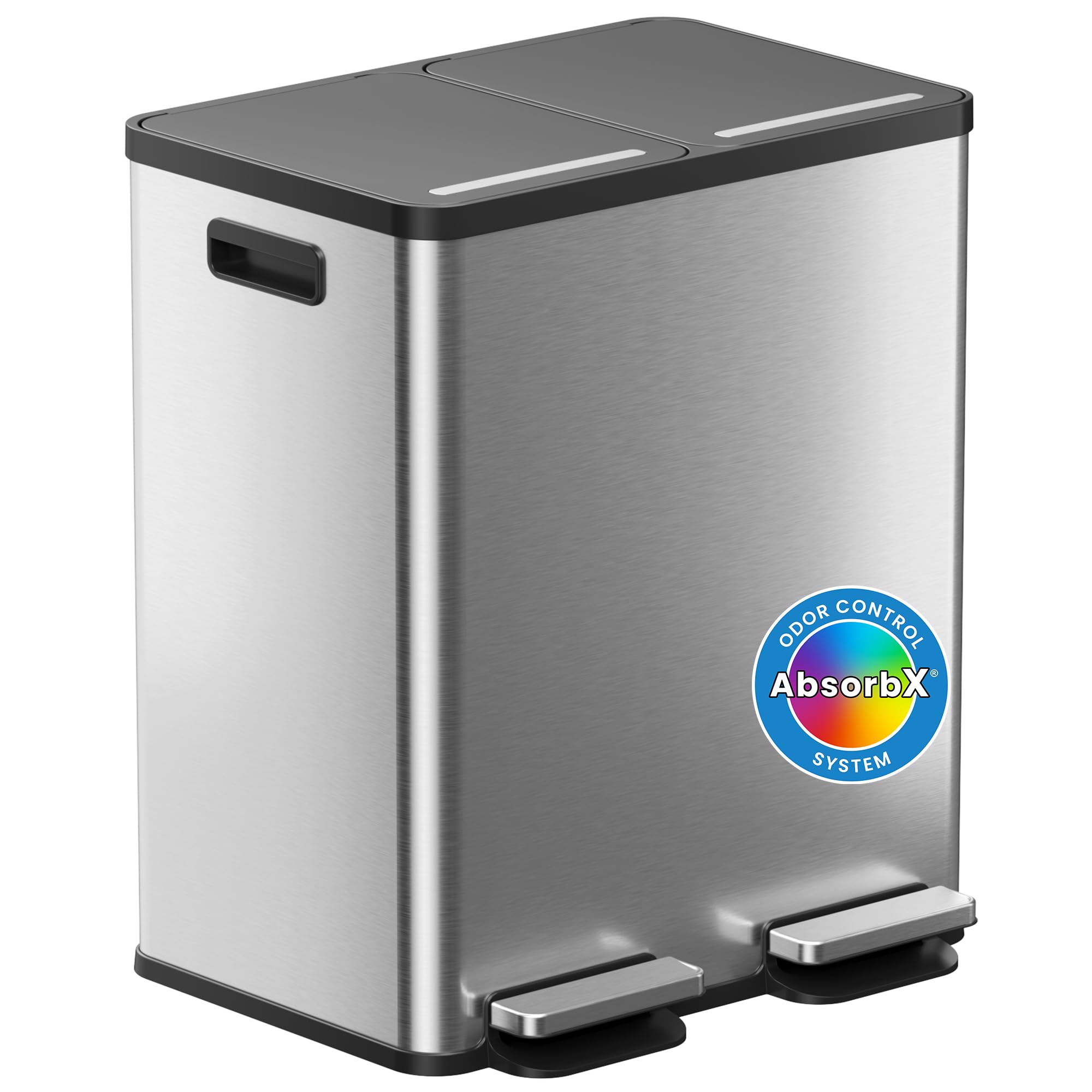 itouchless-60-liter-16-gallon-dual-kitchen-trash-can-and-recycling-bin-stainless image 1