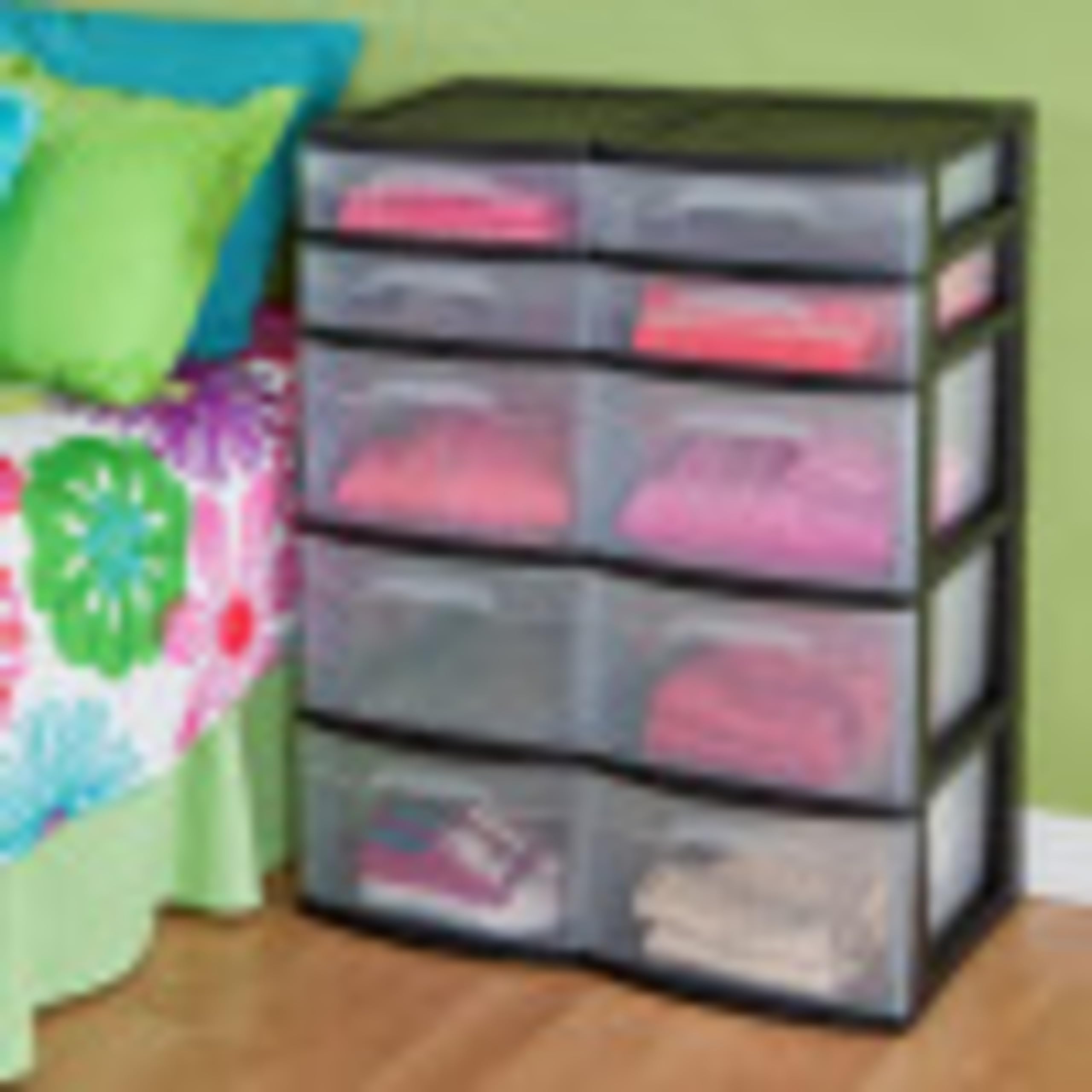 sterilite-5-drawer-tower-black-2-pack-tall-storage-unit-with-clear-drawers image 1