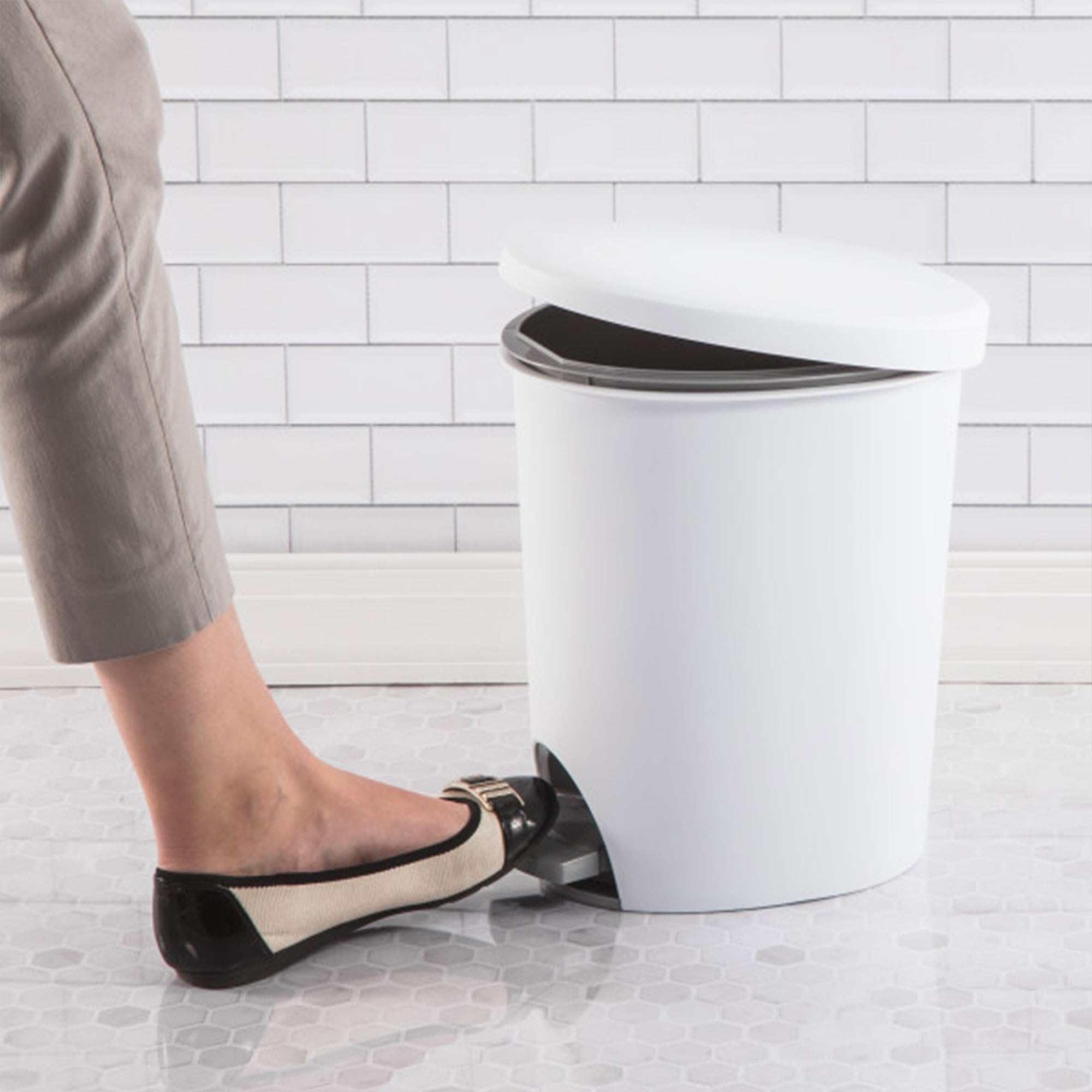 sterilite-2-6-gallon-ultra-stepon-wastebasket-with-lid-2-pack-white-plastic-peda image 4