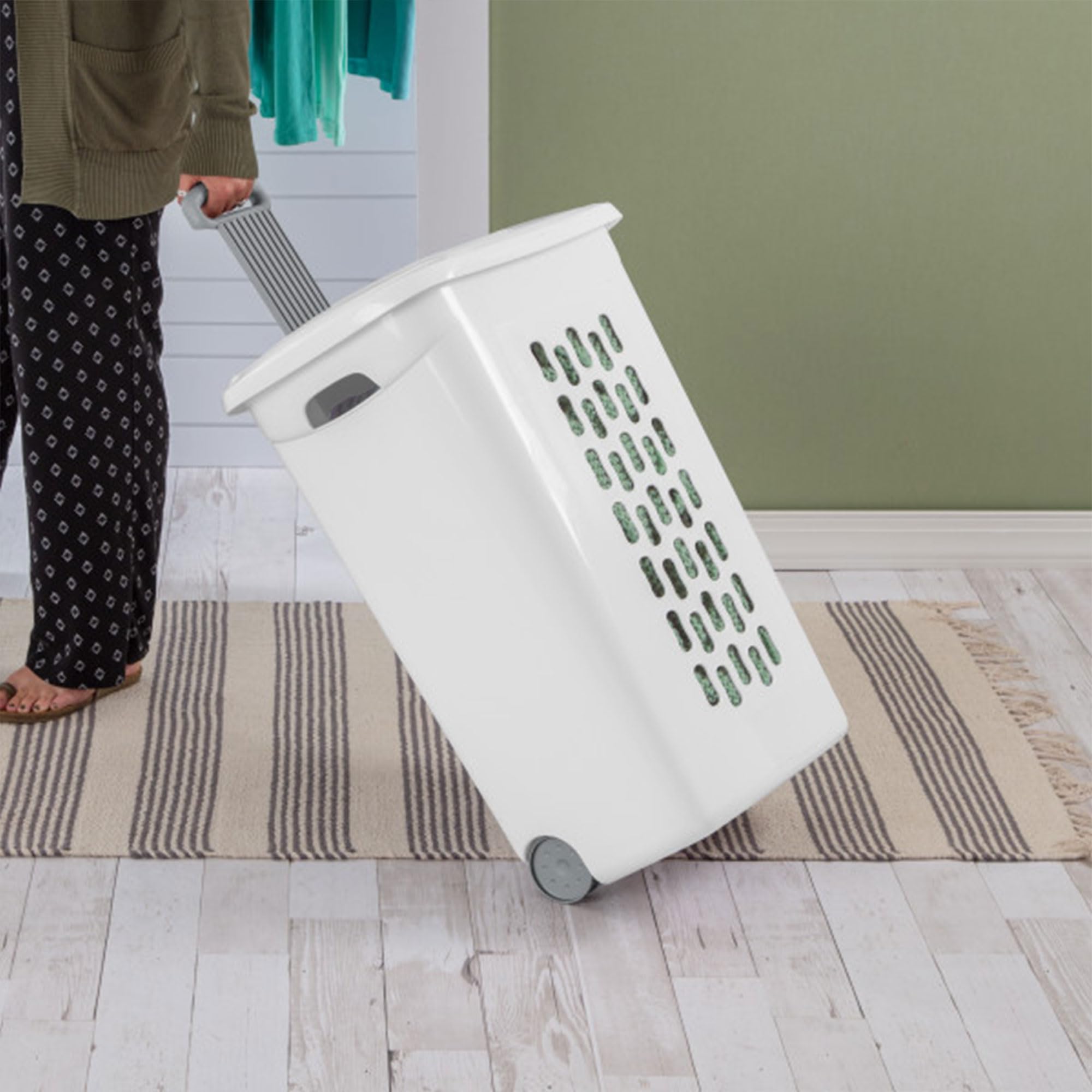sterilite-ultra-wheeled-hamper-laundry-basket-with-flip-top-lid-retractable-hand image 8