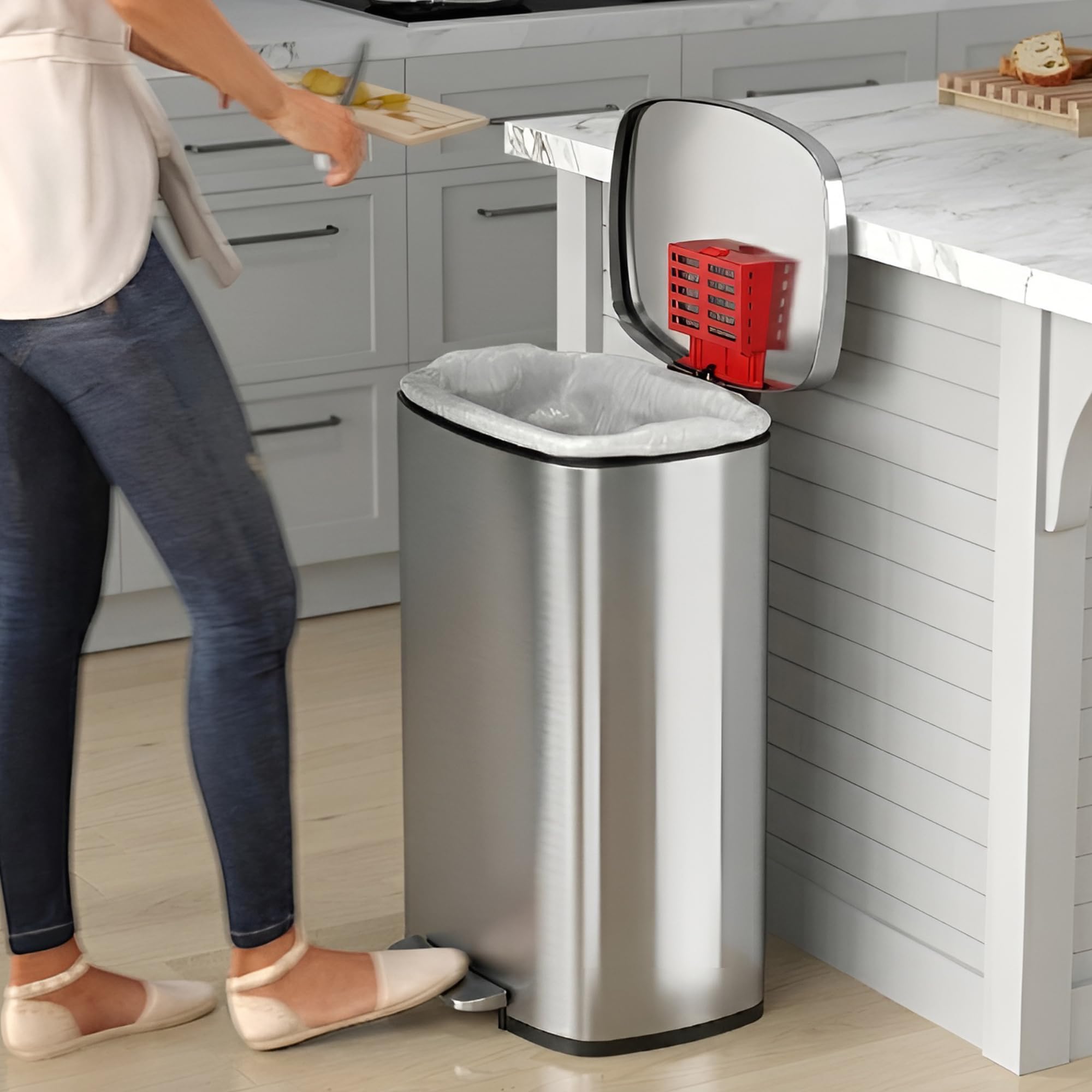 itouchless-13-2-gallon-step-trash-can-with-lid-and-odor-control-filter-stainless image 2