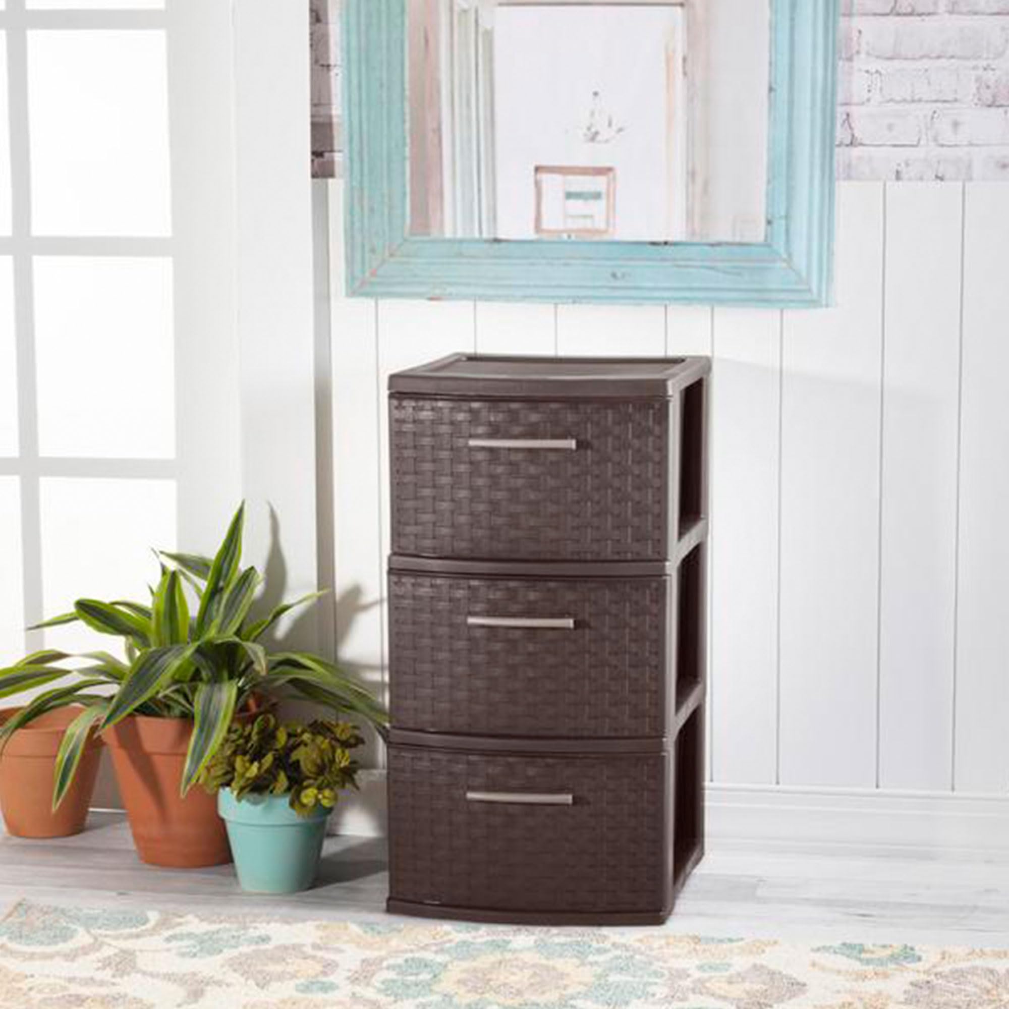 sterilite-2-pack-3-drawer-weave-tower-home-plastic-organizer-with-handles-espres image 7