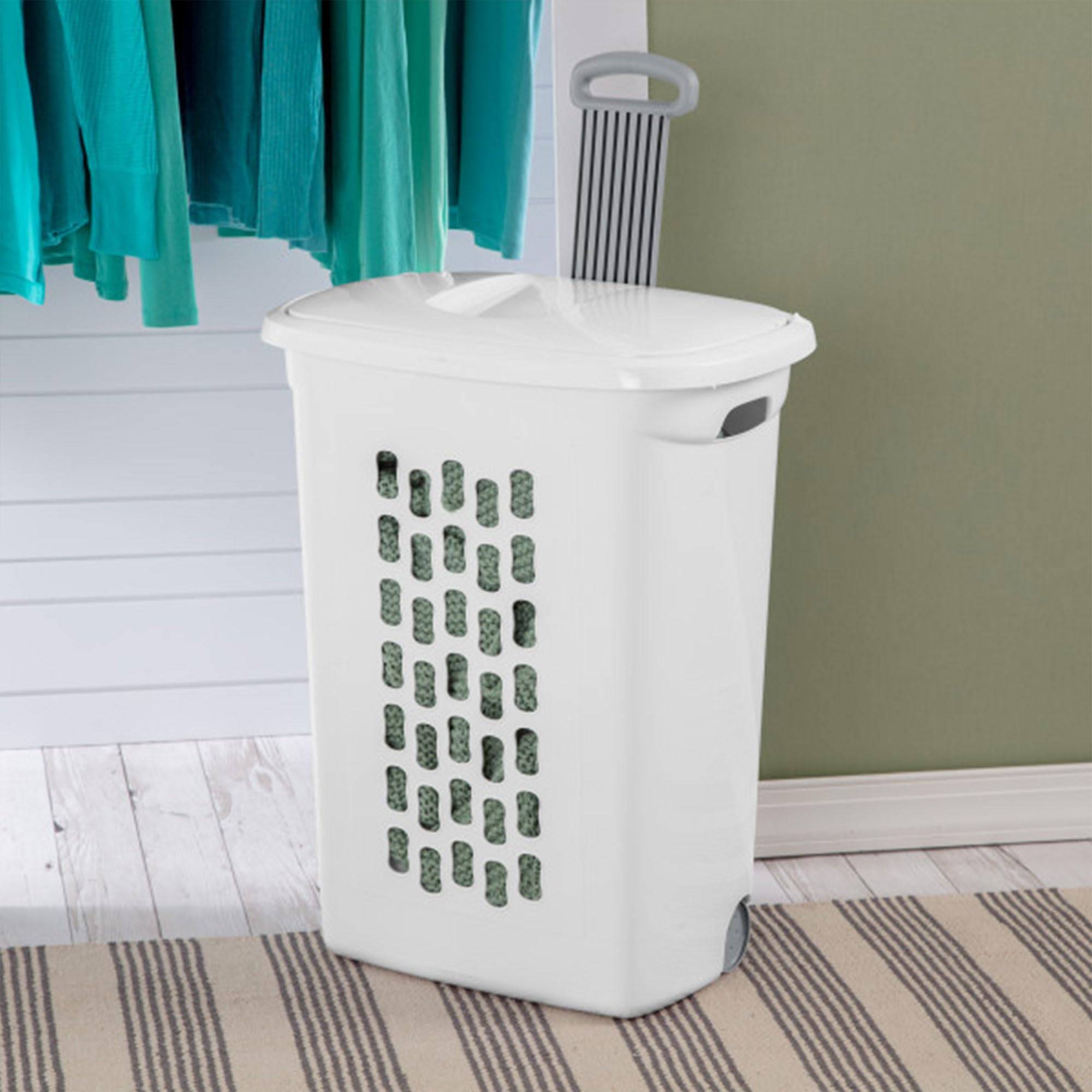 sterilite-ultra-wheeled-hamper-laundry-basket-with-flip-top-lid-retractable-hand image 5