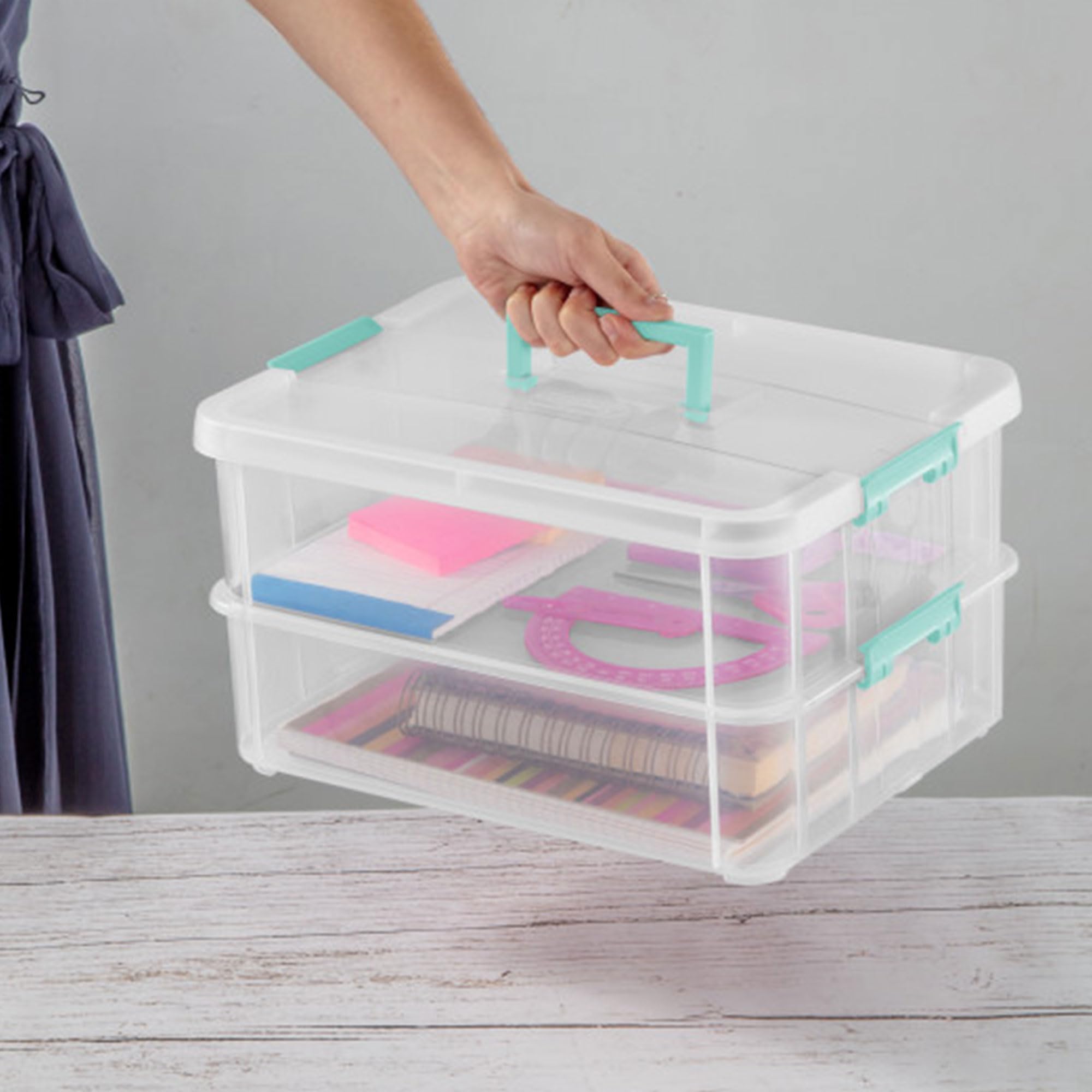 sterilite-8-pack-stack-carry-2-layer-handle-box-with-clear-base-and-color-latche image 5