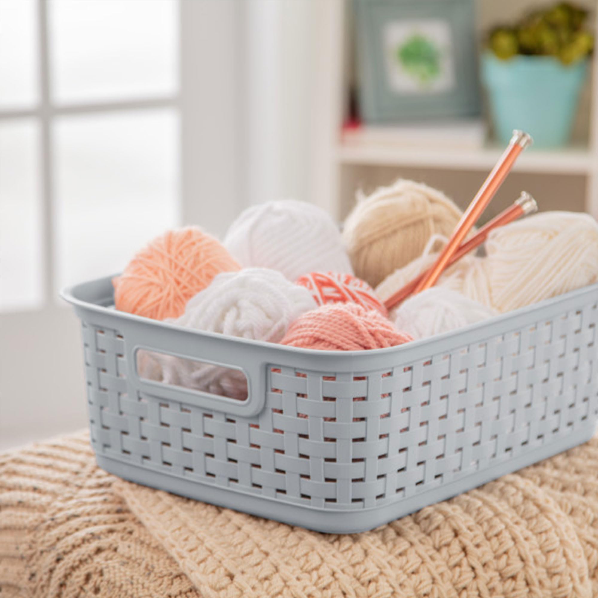 sterilite-short-plastic-weave-storage-basket-gray-6-pack image 6