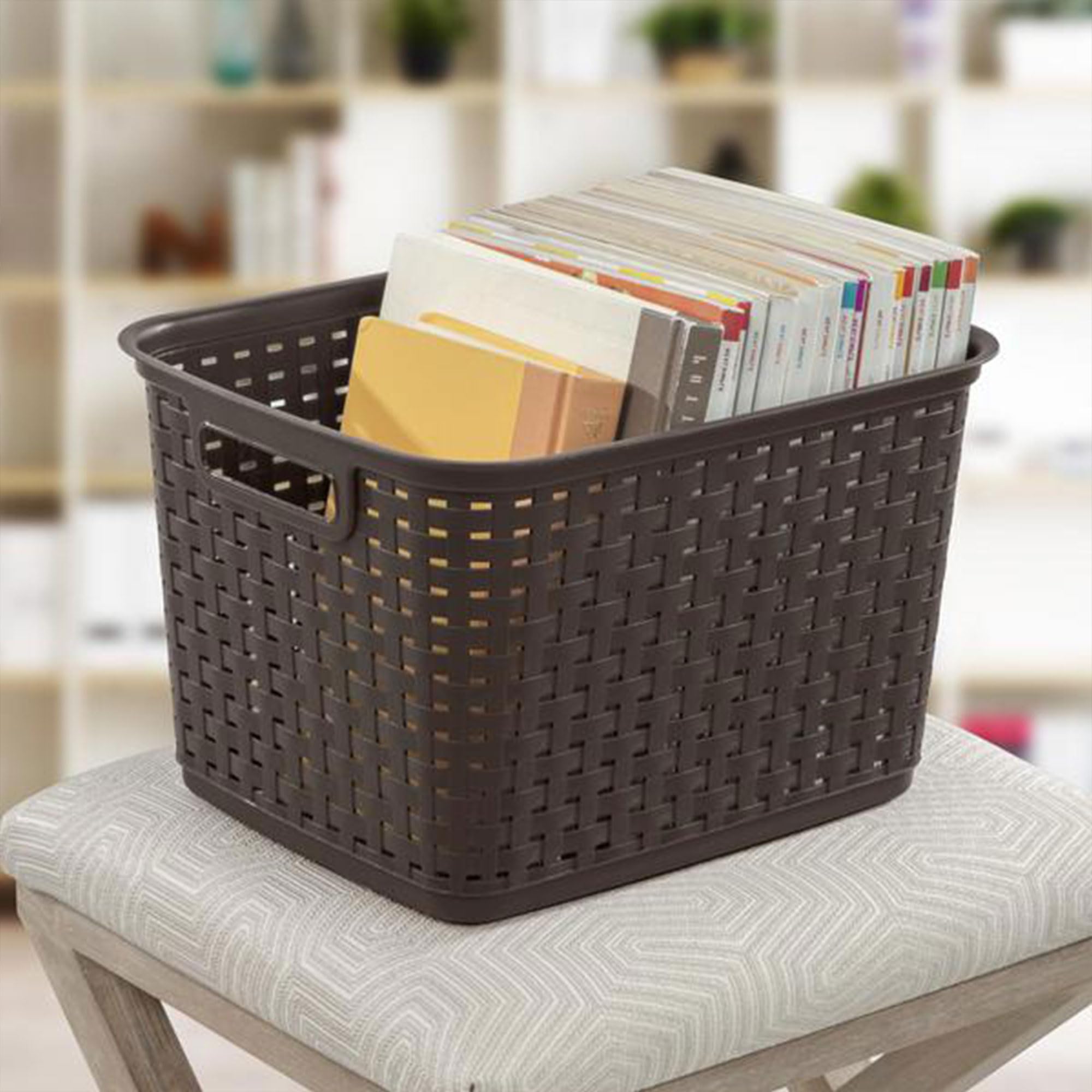 sterilite-tall-plastic-weave-storage-basket-6-pack-brown-for-countertops-and-she image 4