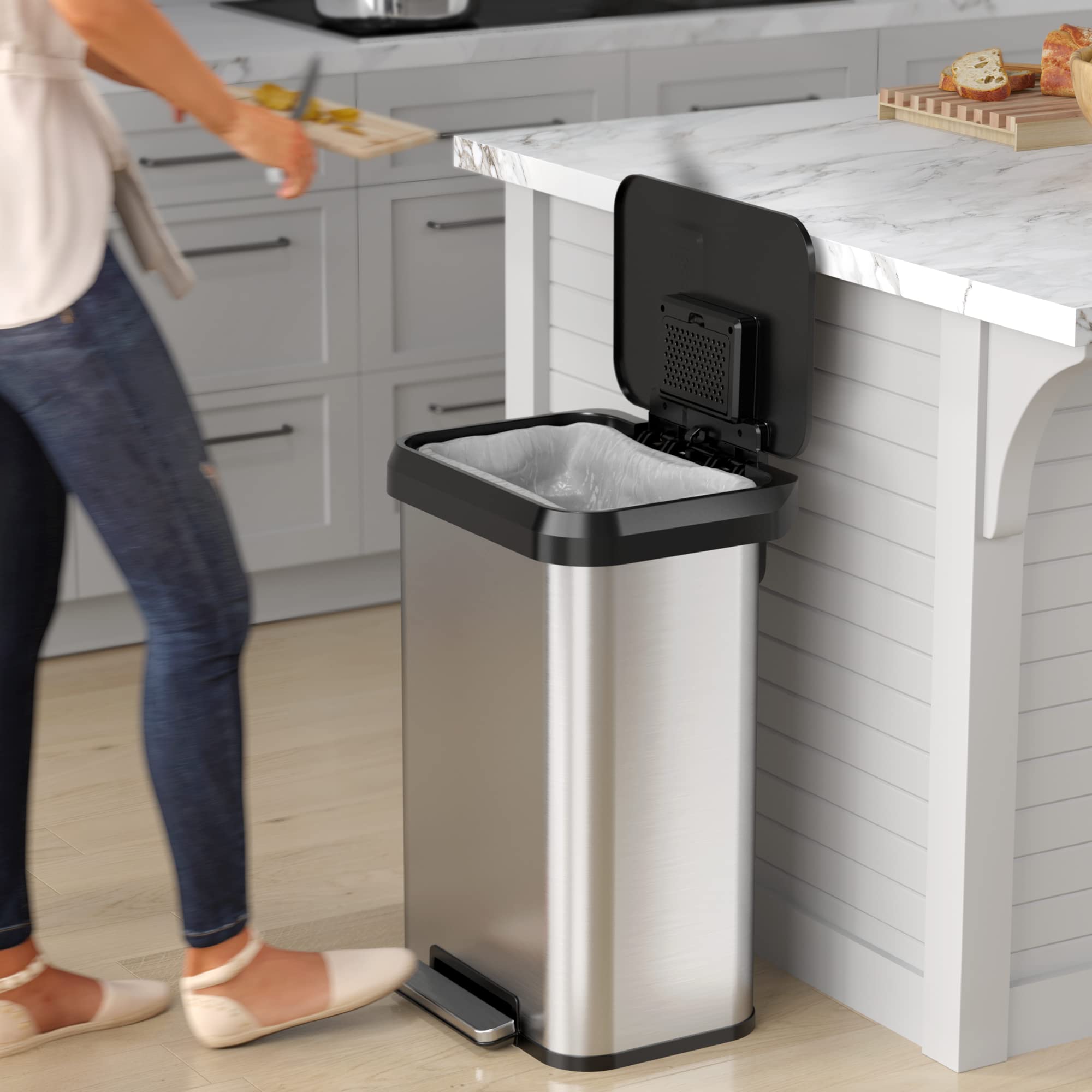 itouchless-softstep-13-2-gal-recycling-bin-with-stainless-steel-pedal-and-odor-f image 4