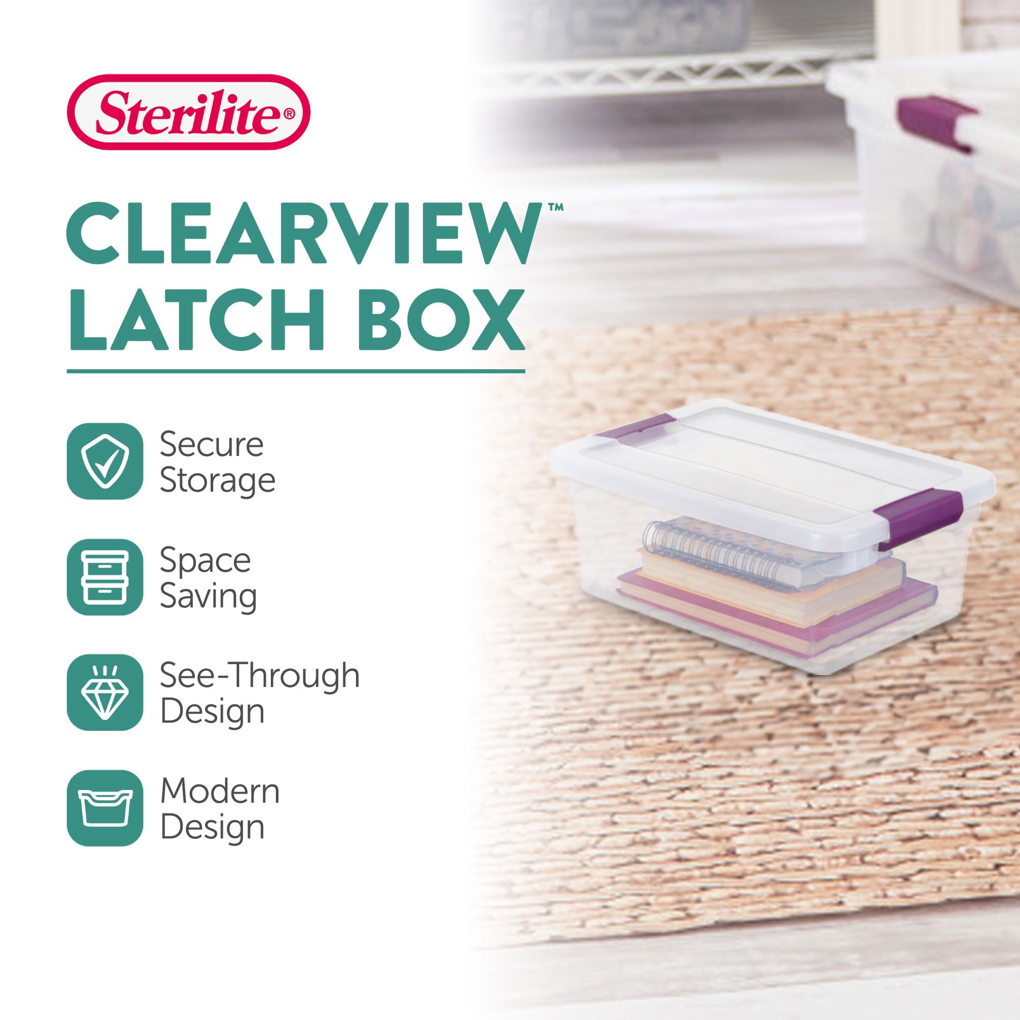 sterilite-6-qt-clearview-latch-storage-box-24-pack-stackable-clear-plastic-with- image 2