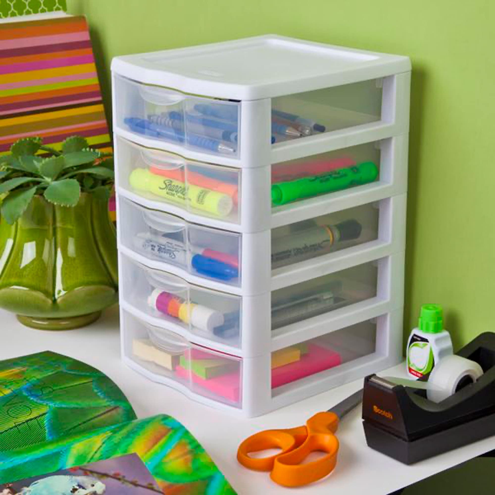 sterilite-small-5-drawer-desktop-storage-unit-white-clear-4-pack image 8