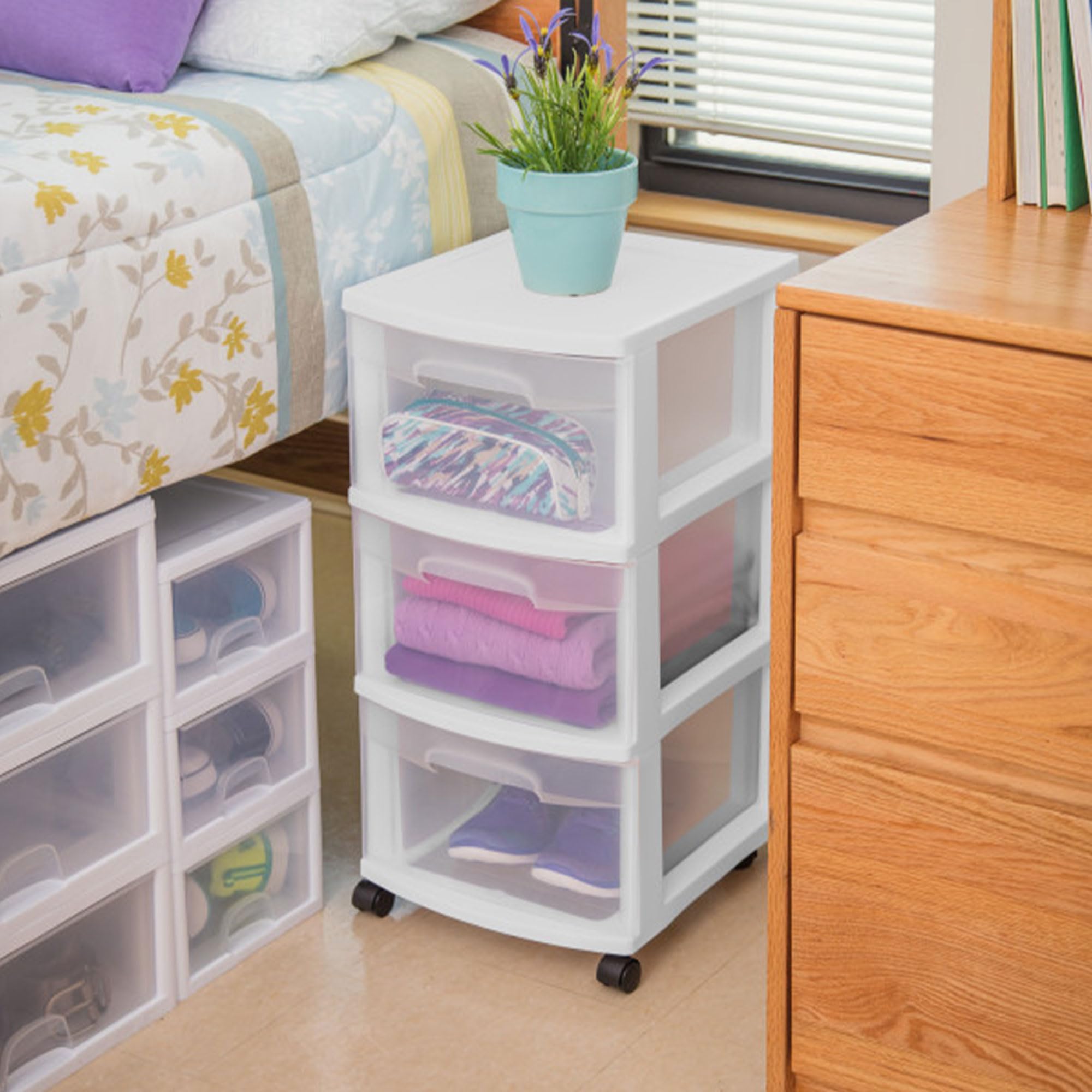 sterilite-2-pack-3-drawer-rolling-storage-cart-white-plastic-organizer-with-cast image 6