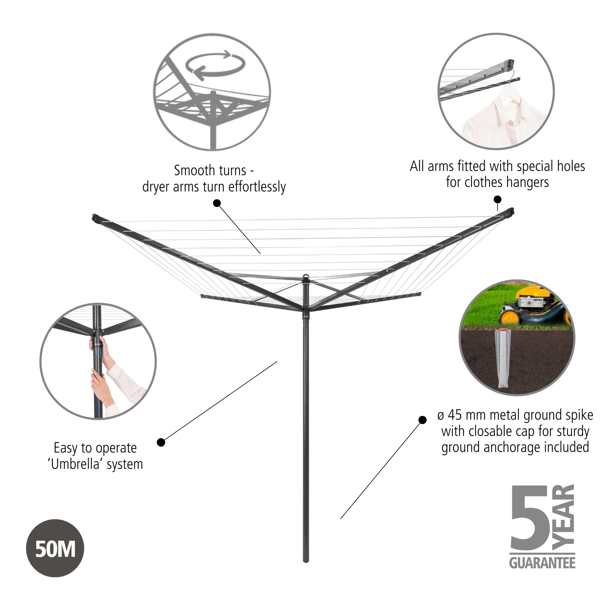 brabantia-topspinner-4-arm-rotary-clothesline-with-ground-spike-164-ft-drying-sp image 2