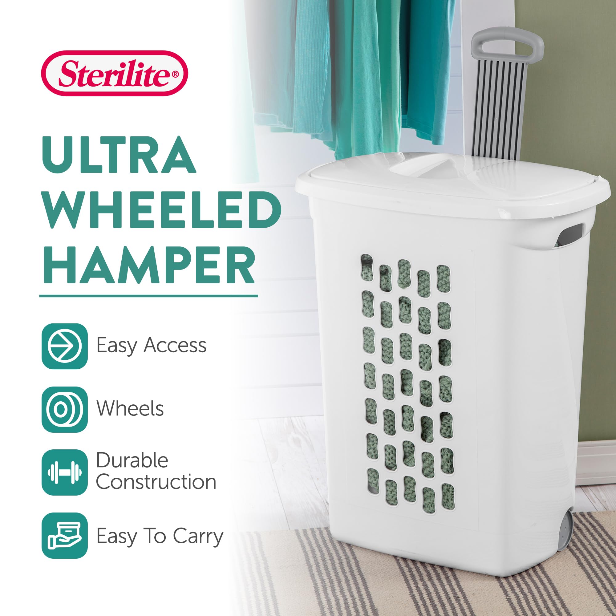 sterilite-ultra-wheeled-hamper-laundry-basket-with-flip-top-lid-retractable-hand image 2