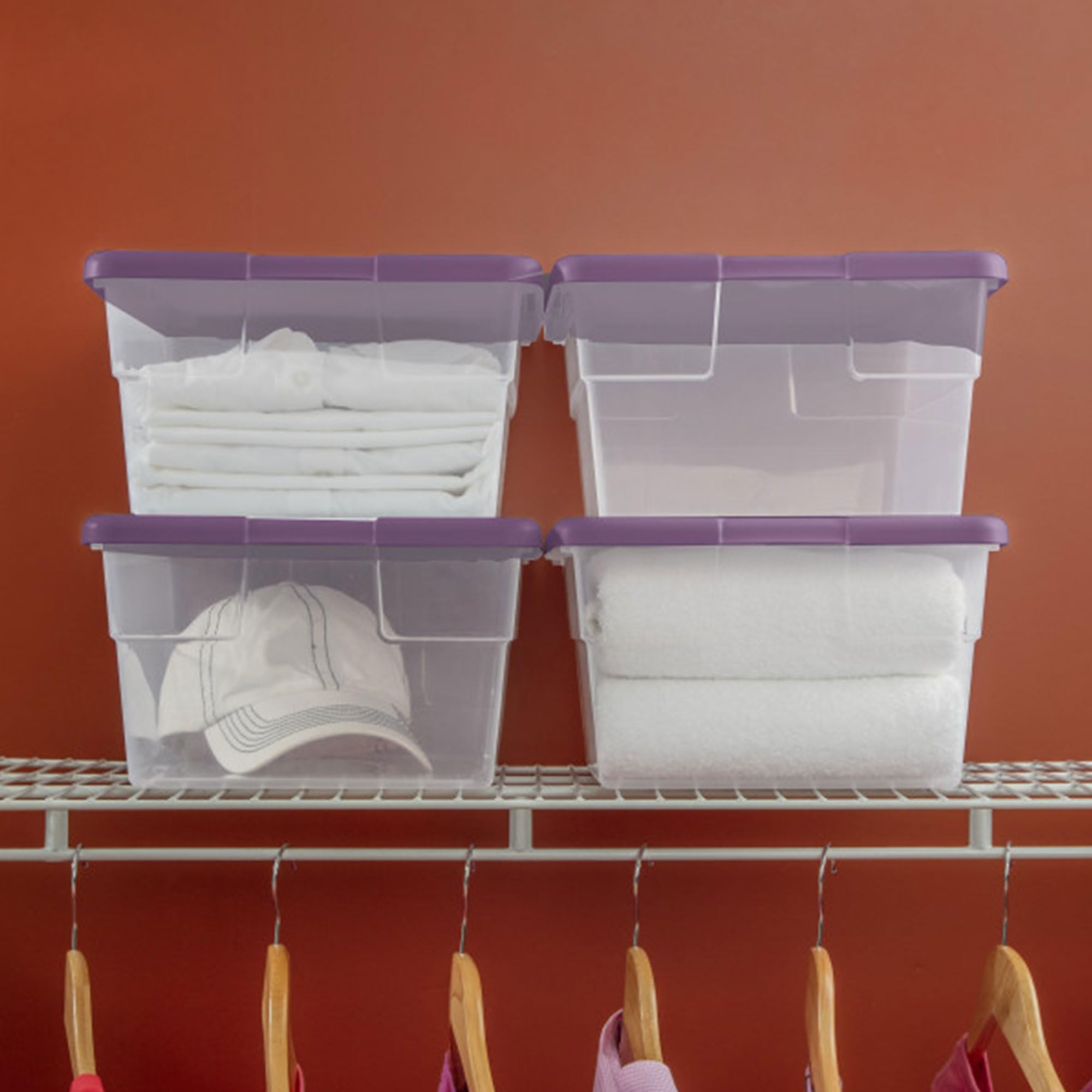 sterilite-16-qt-clear-stackable-storage-box-with-handles-and-purple-lid-24-pack image 6
