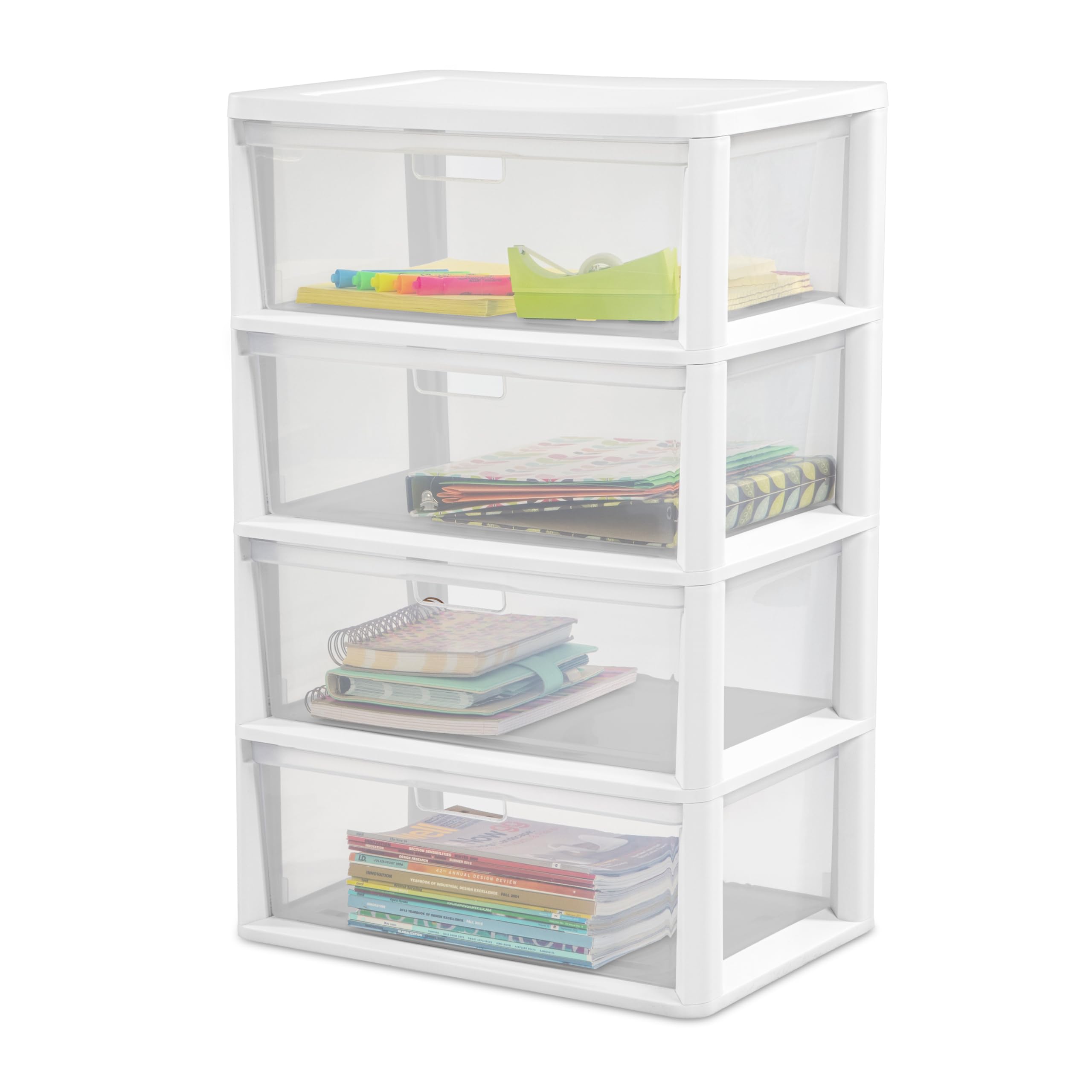 sterilite-wide-4-drawer-storage-tower-plastic-bin-drawers-with-handles-white-wit image 4
