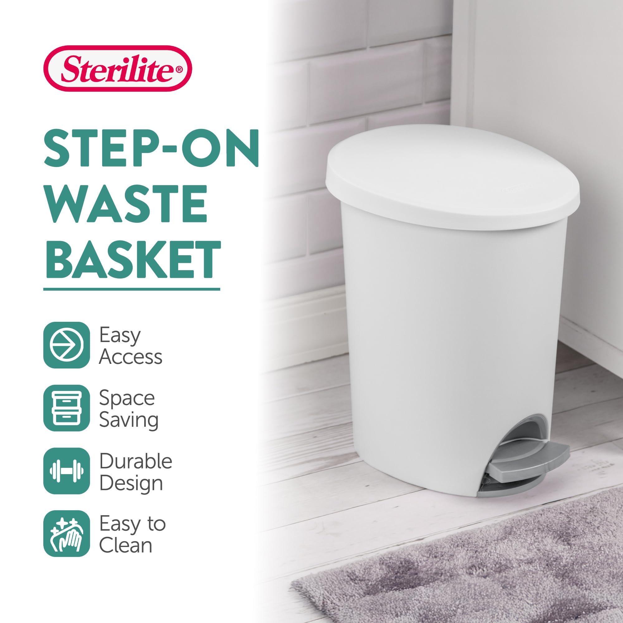 sterilite-2-6-gallon-ultra-stepon-wastebasket-with-lid-2-pack-white-plastic-peda image 2