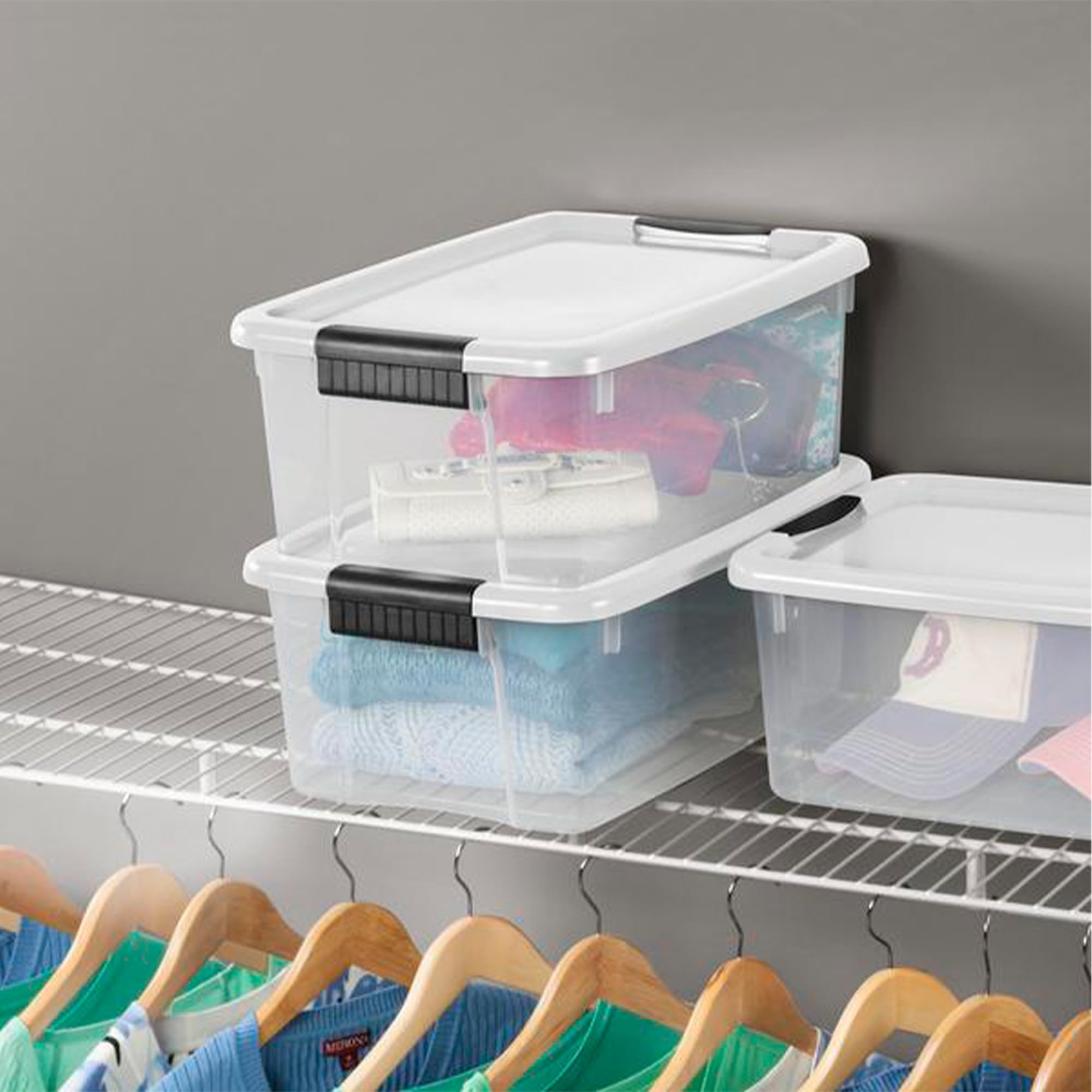 sterilite-30-quart-18-quart-clear-latching-storage-boxes-with-white-lids-12-pack image 7