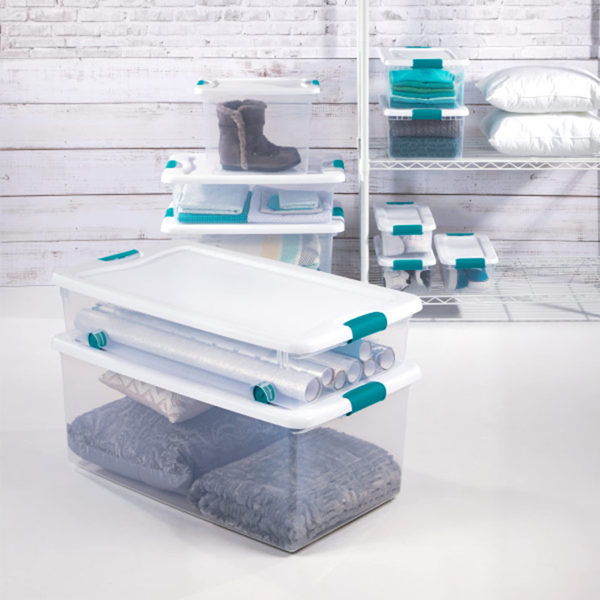sterilite-32-qt-clear-stackable-storage-boxes-with-white-latching-lids-7-pack image 3
