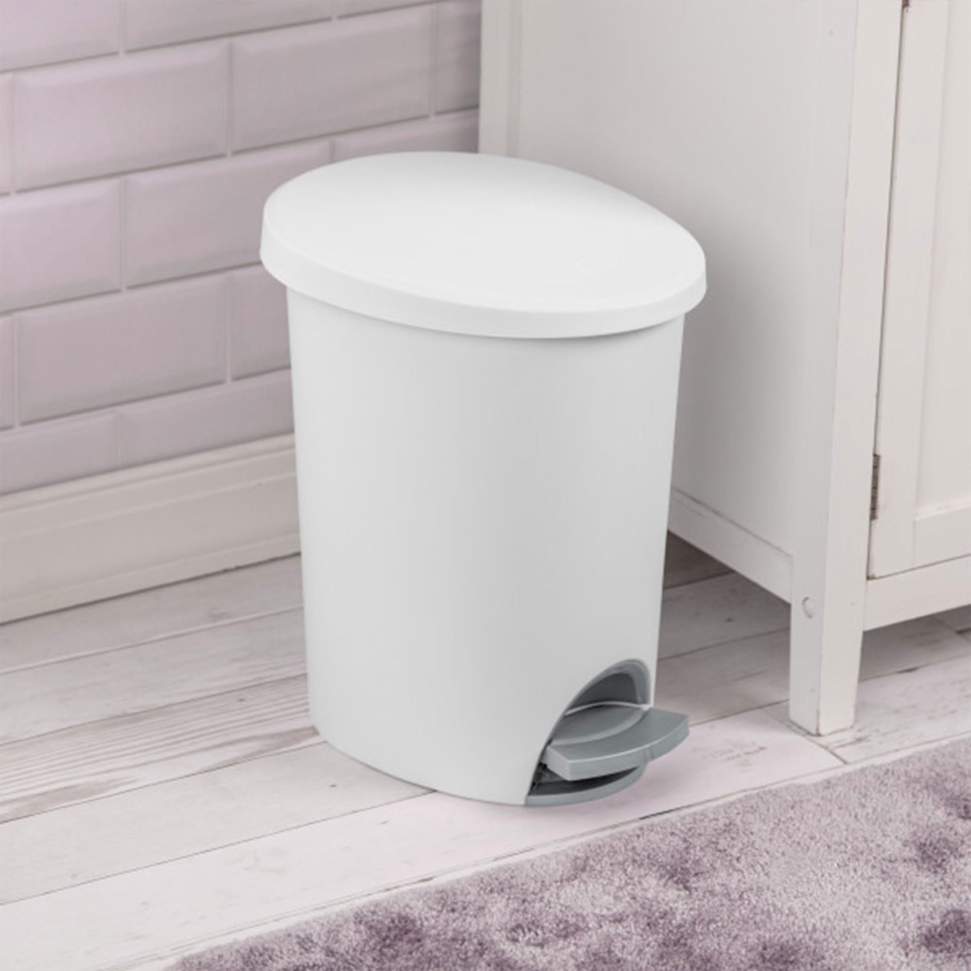 sterilite-2-6-gallon-ultra-stepon-wastebasket-with-lid-2-pack-white-plastic-peda image 6