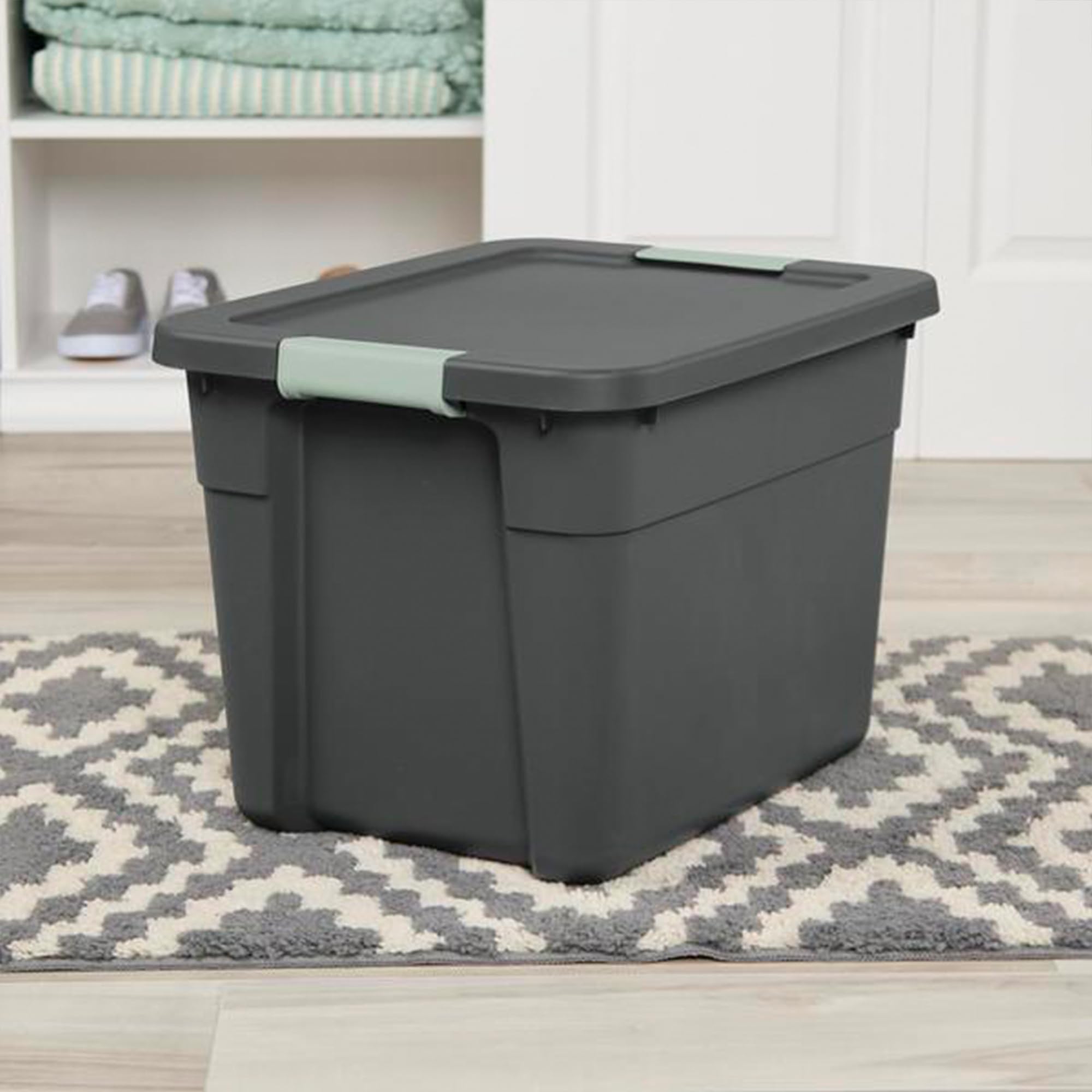 sterilite-6-pack-12-gallon-latch-tote-storage-bins-gray-green-stackable-with-lid image 4
