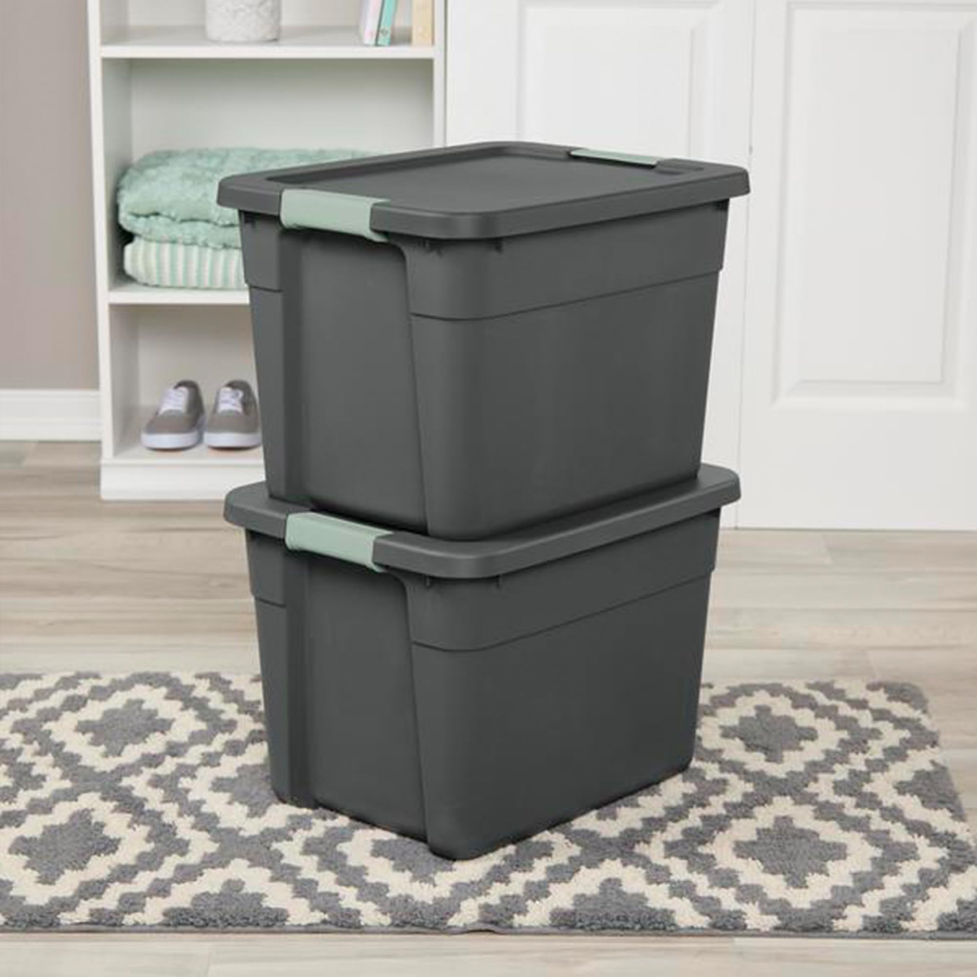 sterilite-6-pack-12-gallon-latch-tote-storage-bins-gray-green-stackable-with-lid image 7