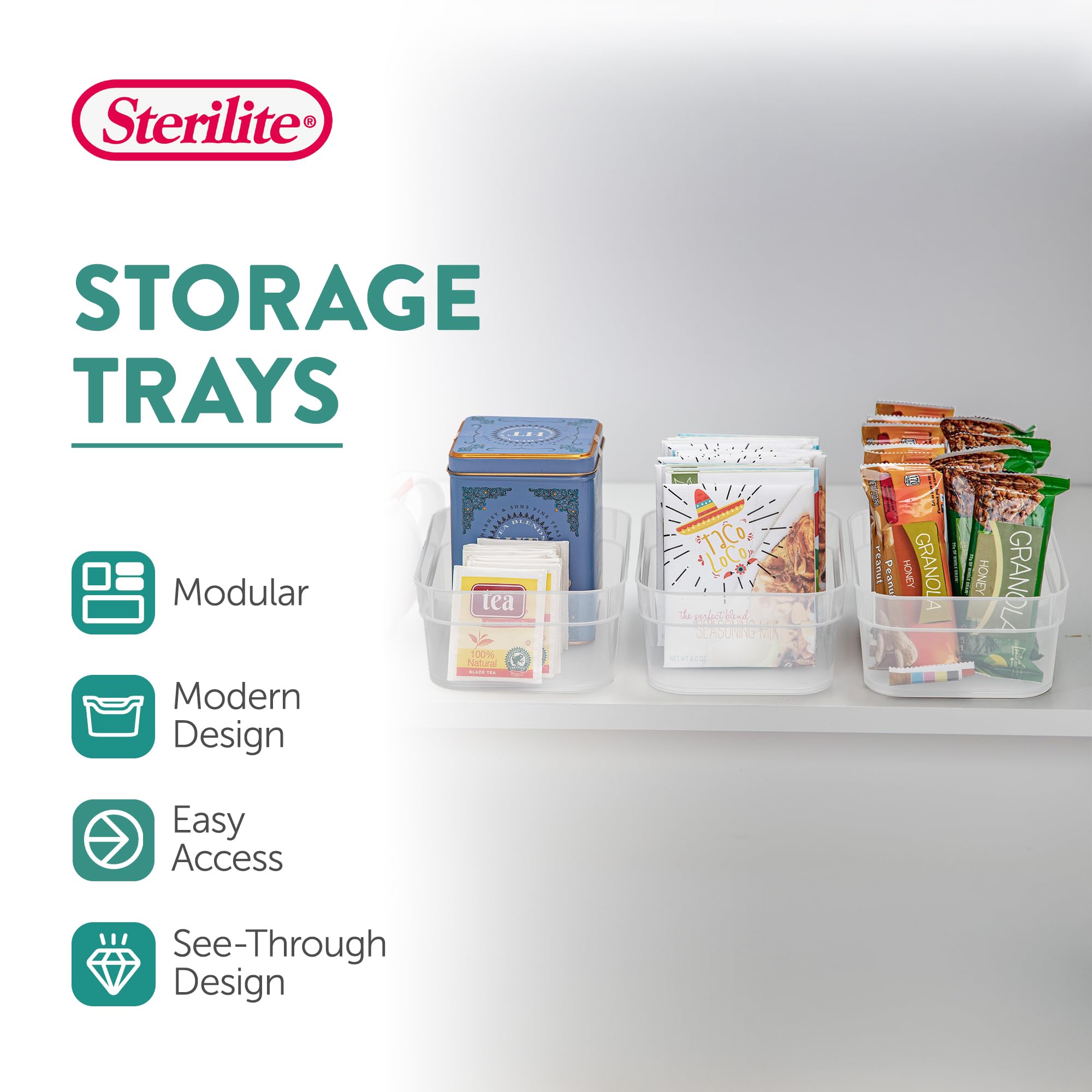 sterilite-medium-storage-tray-containers-with-sturdy-banded-rim-clear-24-pack image 2
