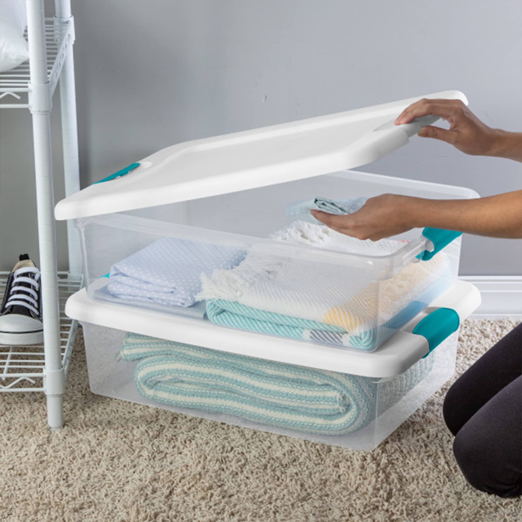 sterilite-32-qt-clear-stackable-storage-boxes-with-white-latching-lids-7-pack image 5