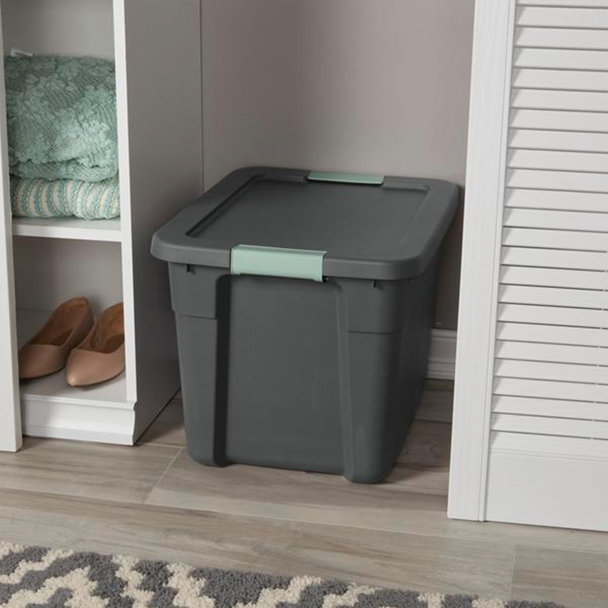 sterilite-6-pack-12-gallon-latch-tote-storage-bins-gray-green-stackable-with-lid image 6