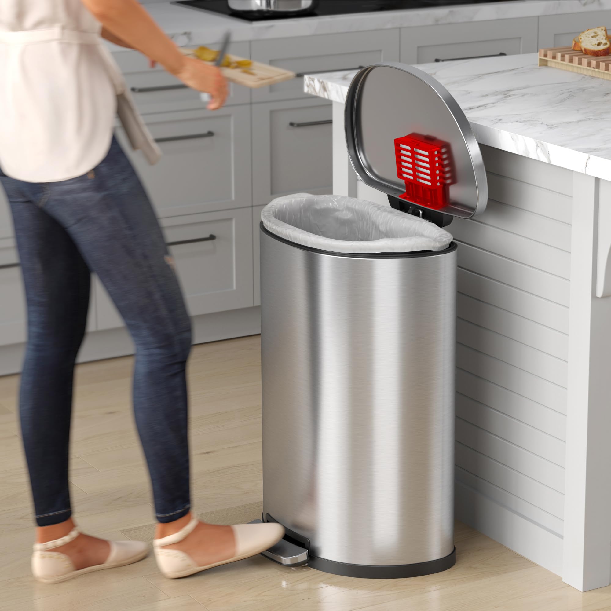 itouchless-13-2-gallon-step-trash-can-with-odor-control-stainless-steel-semi-rou image 2