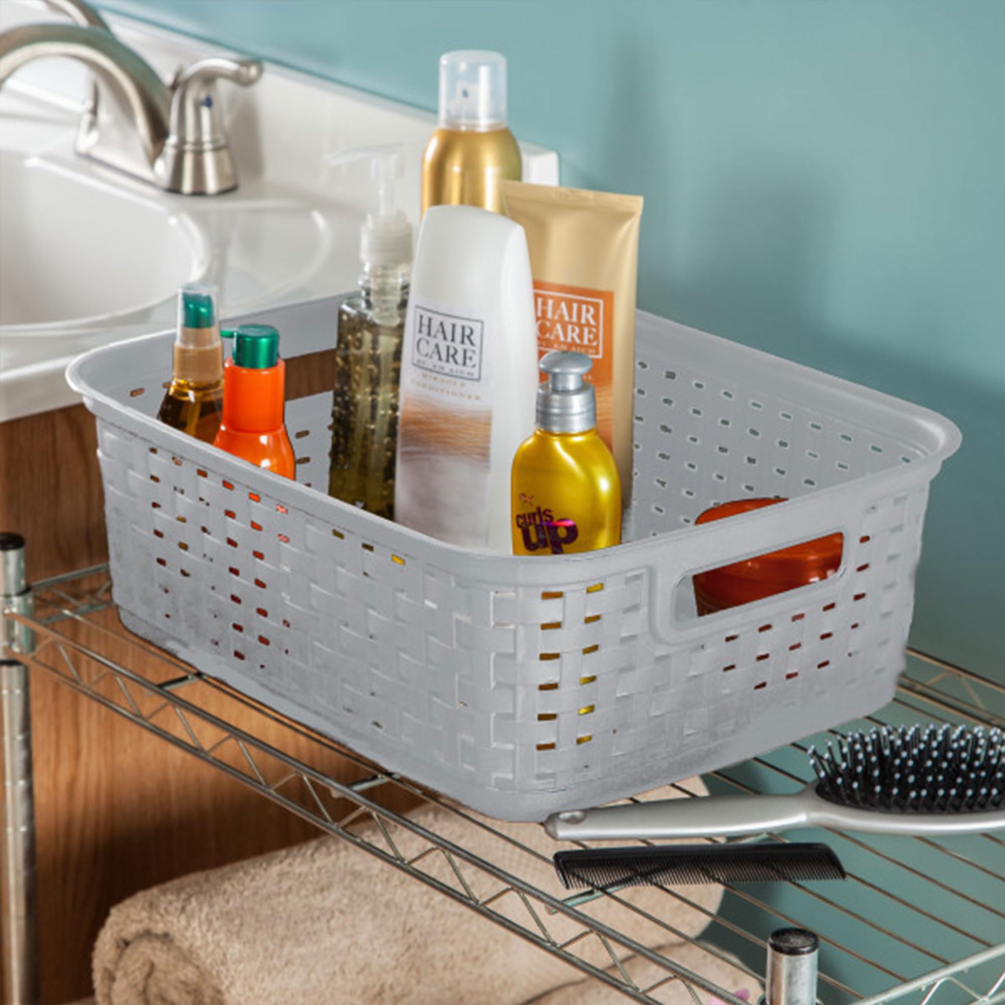sterilite-short-plastic-weave-storage-basket-gray-6-pack image 7