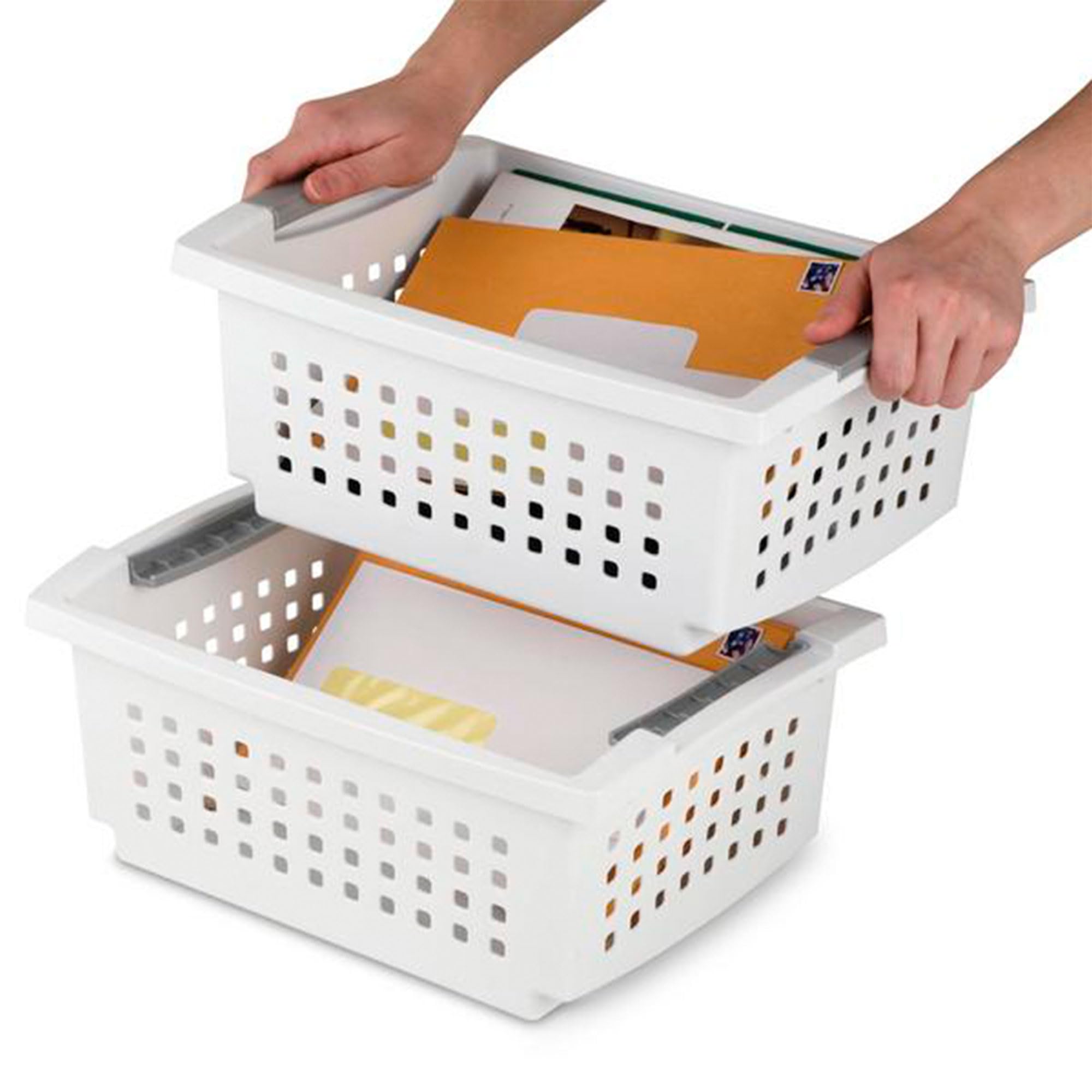 sterilite-medium-stacking-basket-4-pack-white-with-gray-handles-for-countertop-s image 7
