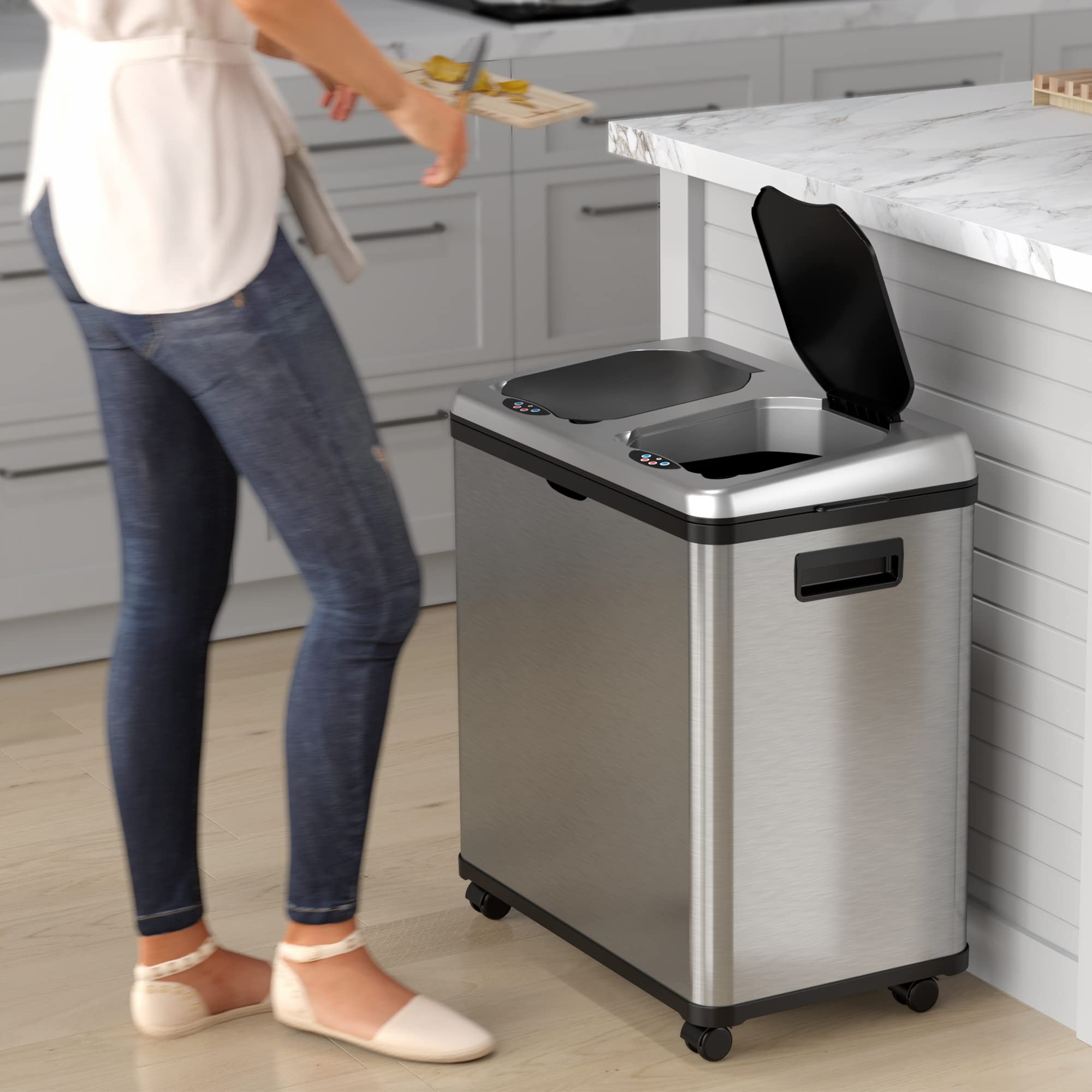 itouchless-16-gallon-touchless-sensor-kitchen-trash-can-and-recycle-bin-with-whe image 3