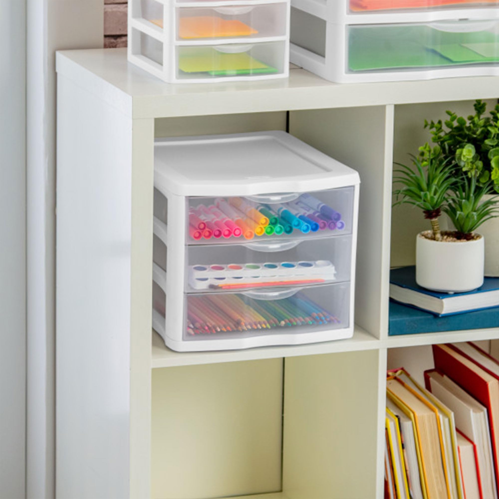sterilite-3-drawer-organizer-unit-with-clear-drawers-and-white-frame-4-pack-stac image 8