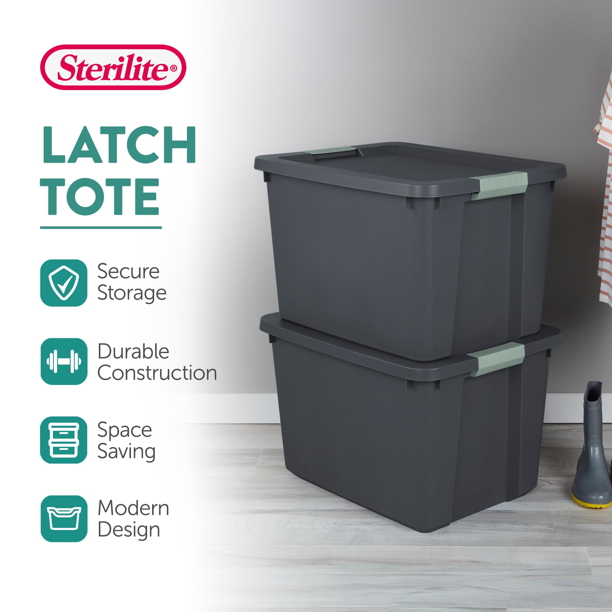 sterilite-6-pack-latch-tote-stackable-plastic-storage-bin-containers-20-gallon-g image 3