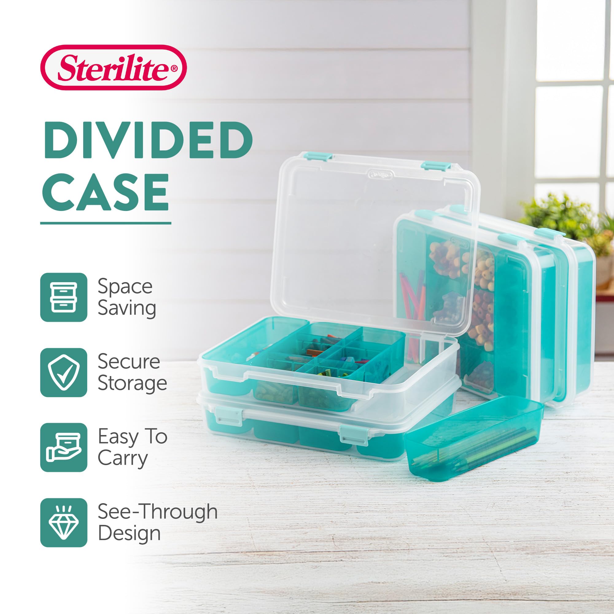 sterilite-divided-case-6-pack-stackable-plastic-storage-with-removable-blue-tray image 3