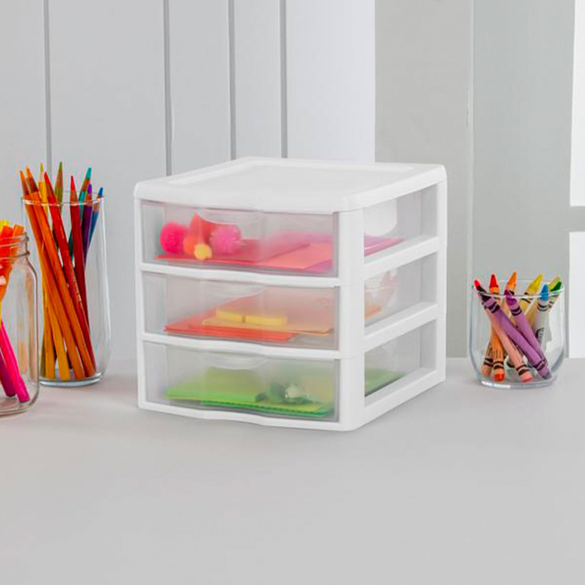 sterilite-clearview-3-drawer-desktop-storage-organizer-white-6-pack image 2
