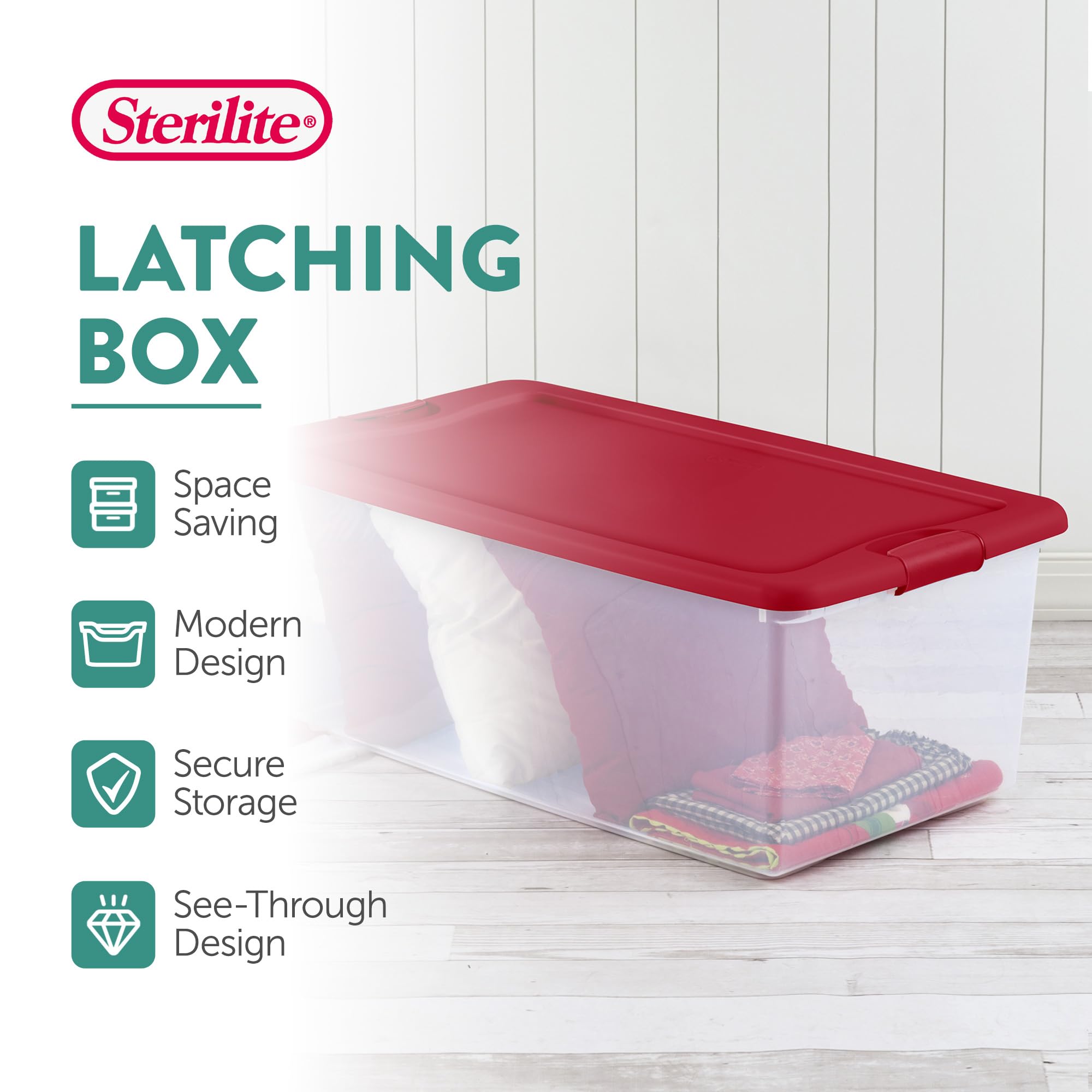 sterilite-106-quart-holiday-home-decor-stackable-organizer-storage-bin-clear-pla image 2
