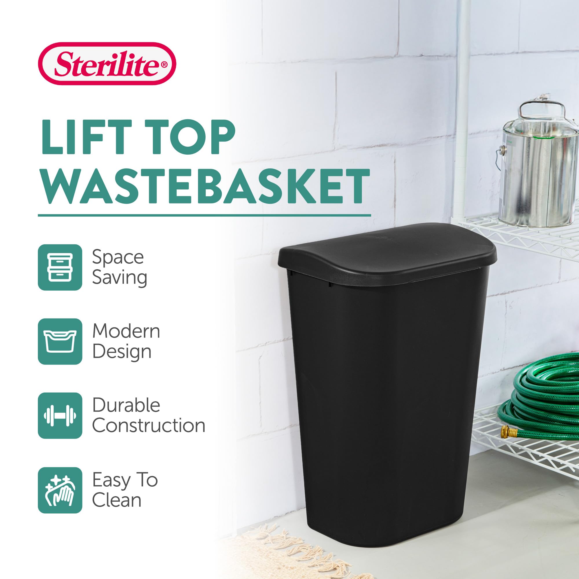 sterilite-11-3-gallon-d-shape-lift-top-wastebasket-trash-can-black-6-pack image 3
