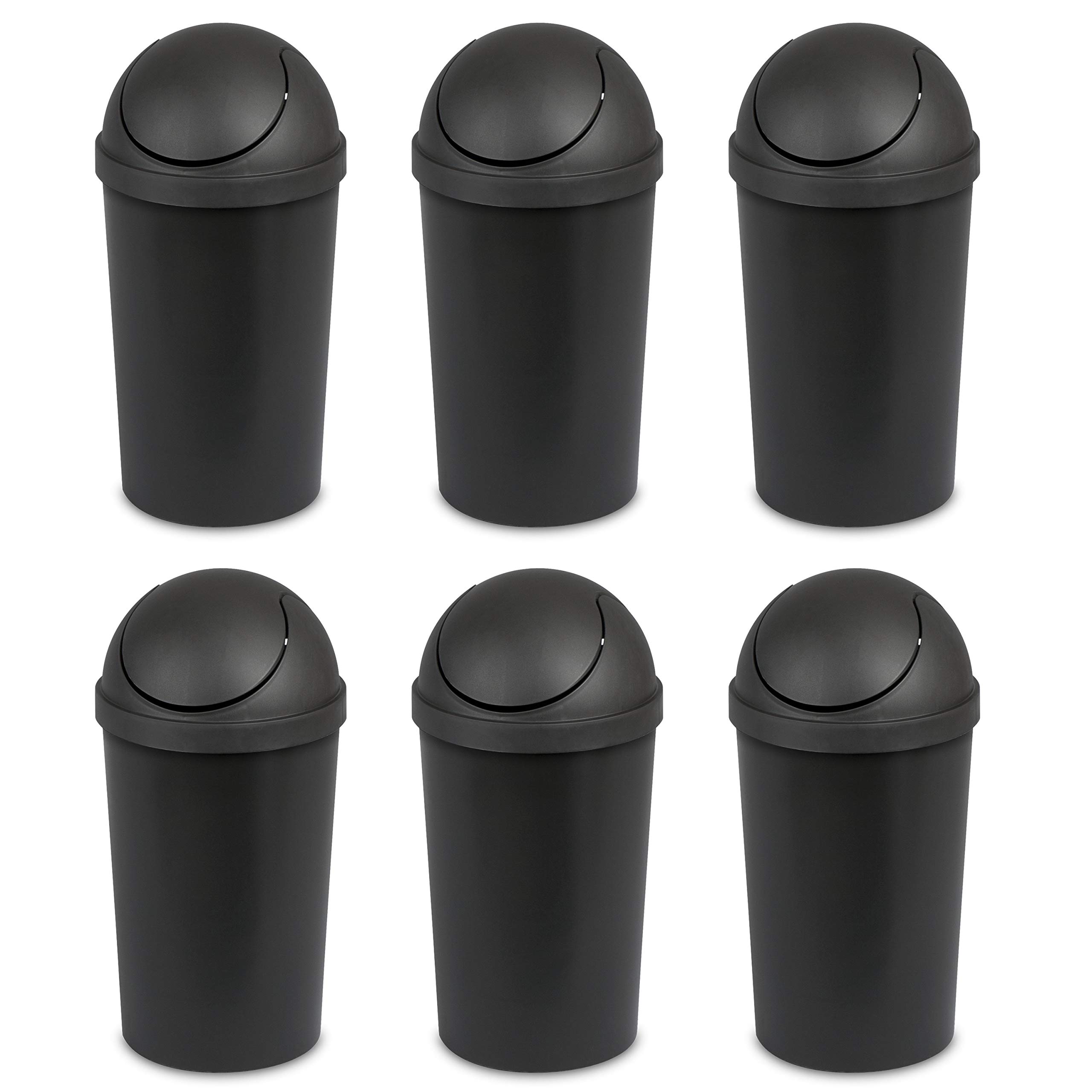 sterilite-3-gallon-round-swingtop-wastebasket-with-lid-black-6-pack image 1