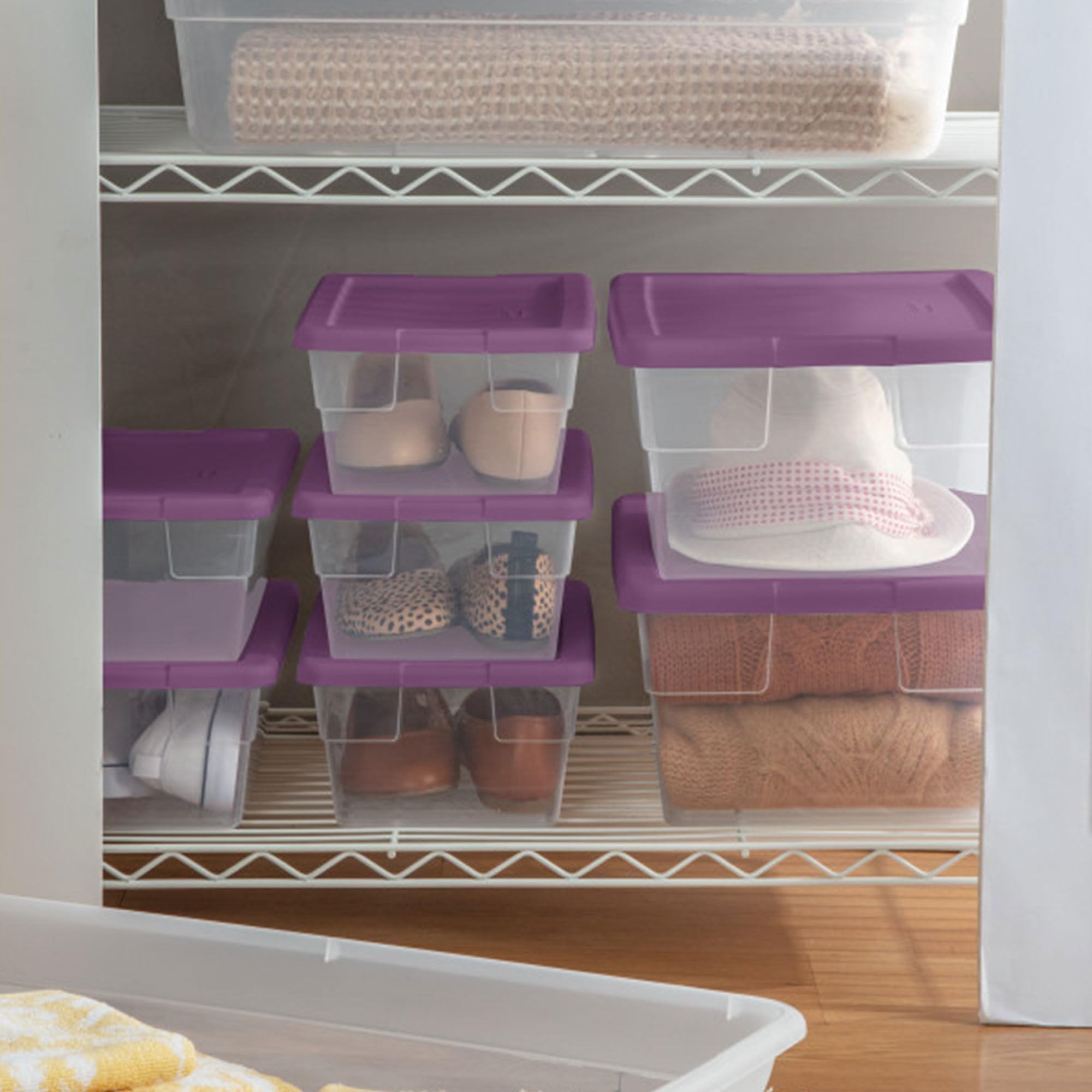 sterilite-16-qt-clear-stackable-storage-box-with-handles-and-purple-lid-24-pack image 4