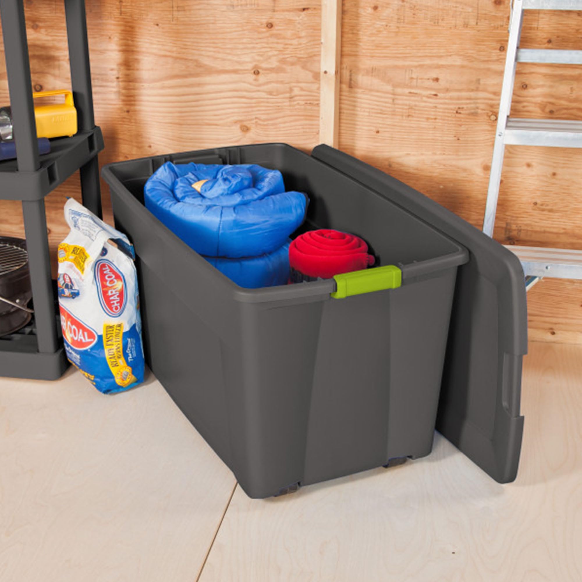 sterilite-45-gallon-heavy-duty-plastic-stackable-storage-tote-with-wheels-and-la image 4