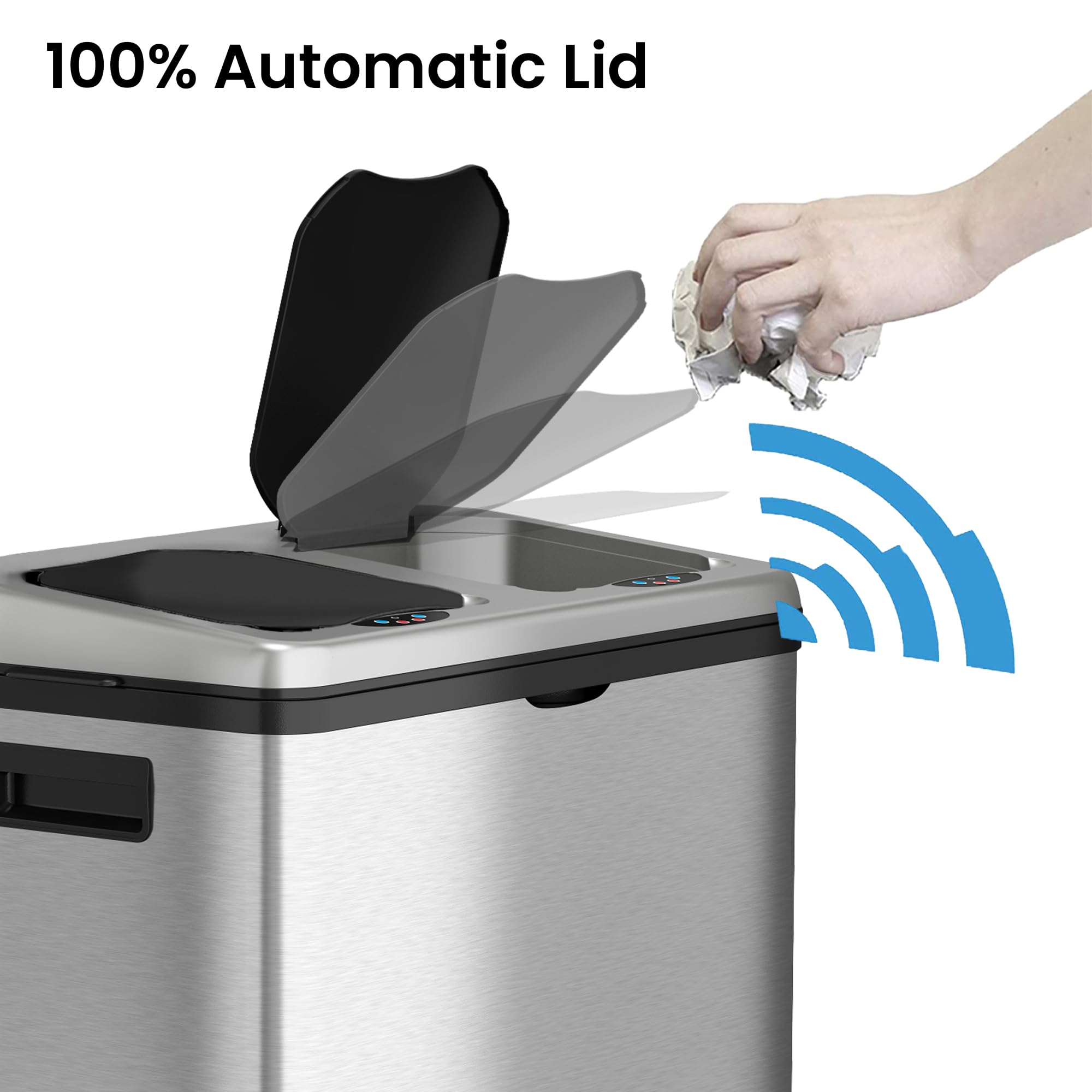 itouchless-16-gallon-touchless-sensor-kitchen-trash-can-and-recycle-bin-with-whe image 2
