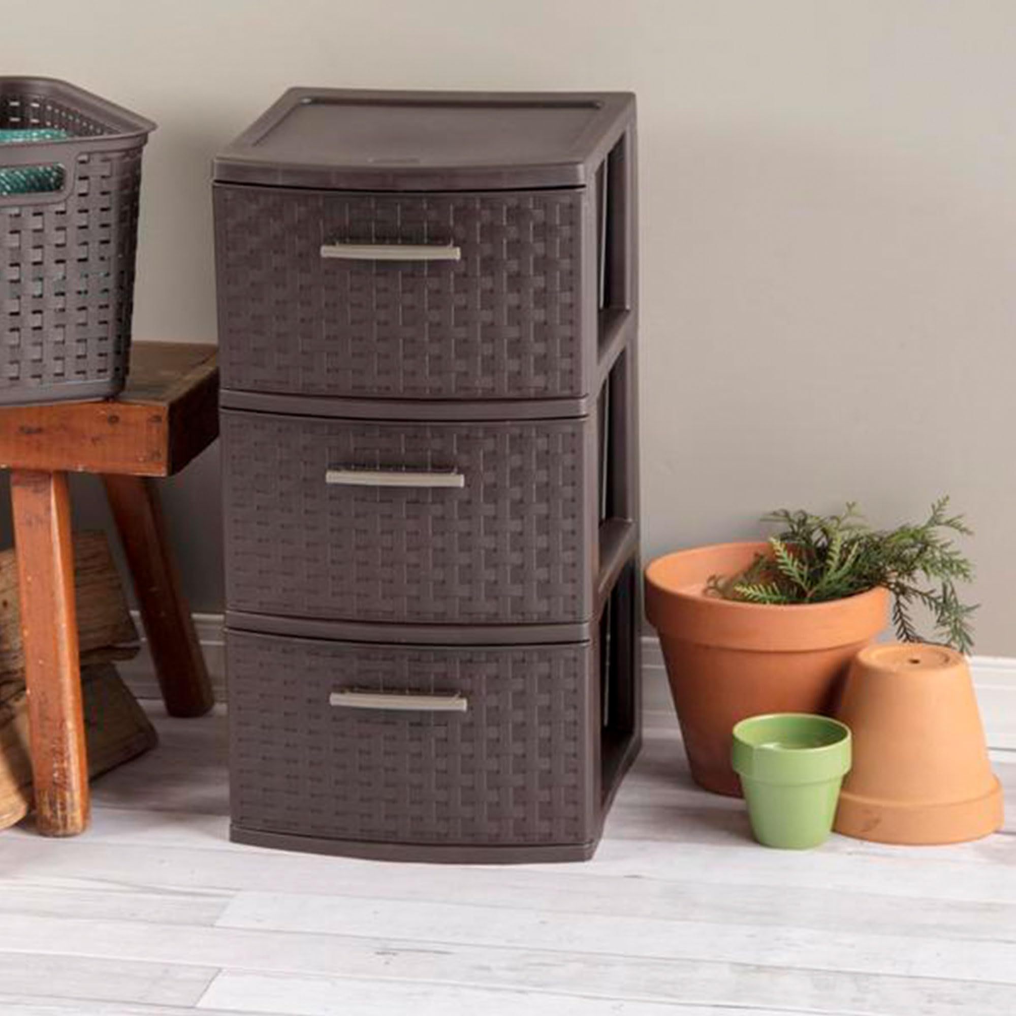 sterilite-2-pack-3-drawer-weave-tower-home-plastic-organizer-with-handles-espres image 2